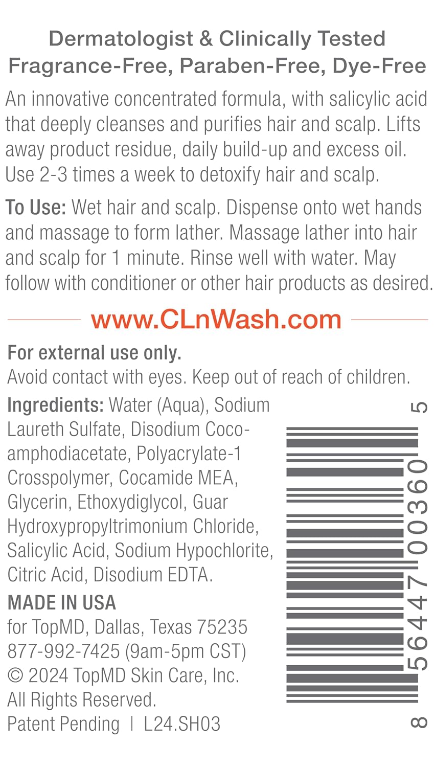 CLn® Shampoo - Clarifying Formula with Salicylic Acid, For Normal to Oily Scalp Prone to Folliculitis, Dandruff, Itchy & Flaky Scalp, Fragrance-Free & Paraben-Free, 8 fl. oz.