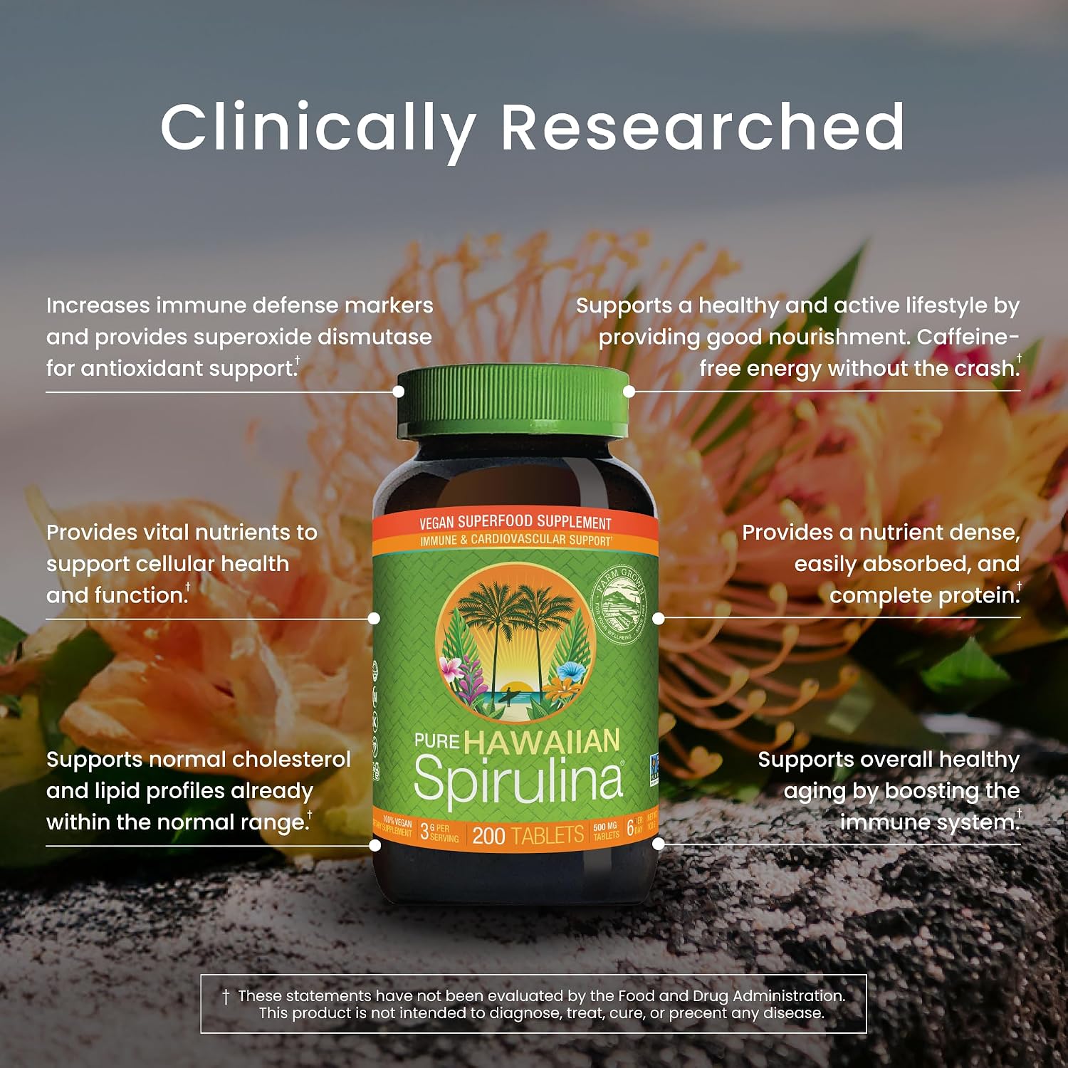 Nutrex Hawaii Pure Hawaiian Spirulina Tablets, Vegan, 500 mg, 400 Count | Spirulina Farm Grown in Kona, Hawaii, Non-GMO, Glyphosate Residue Free, 3rd Party Tested, 60% Protein, Superfood Supplement