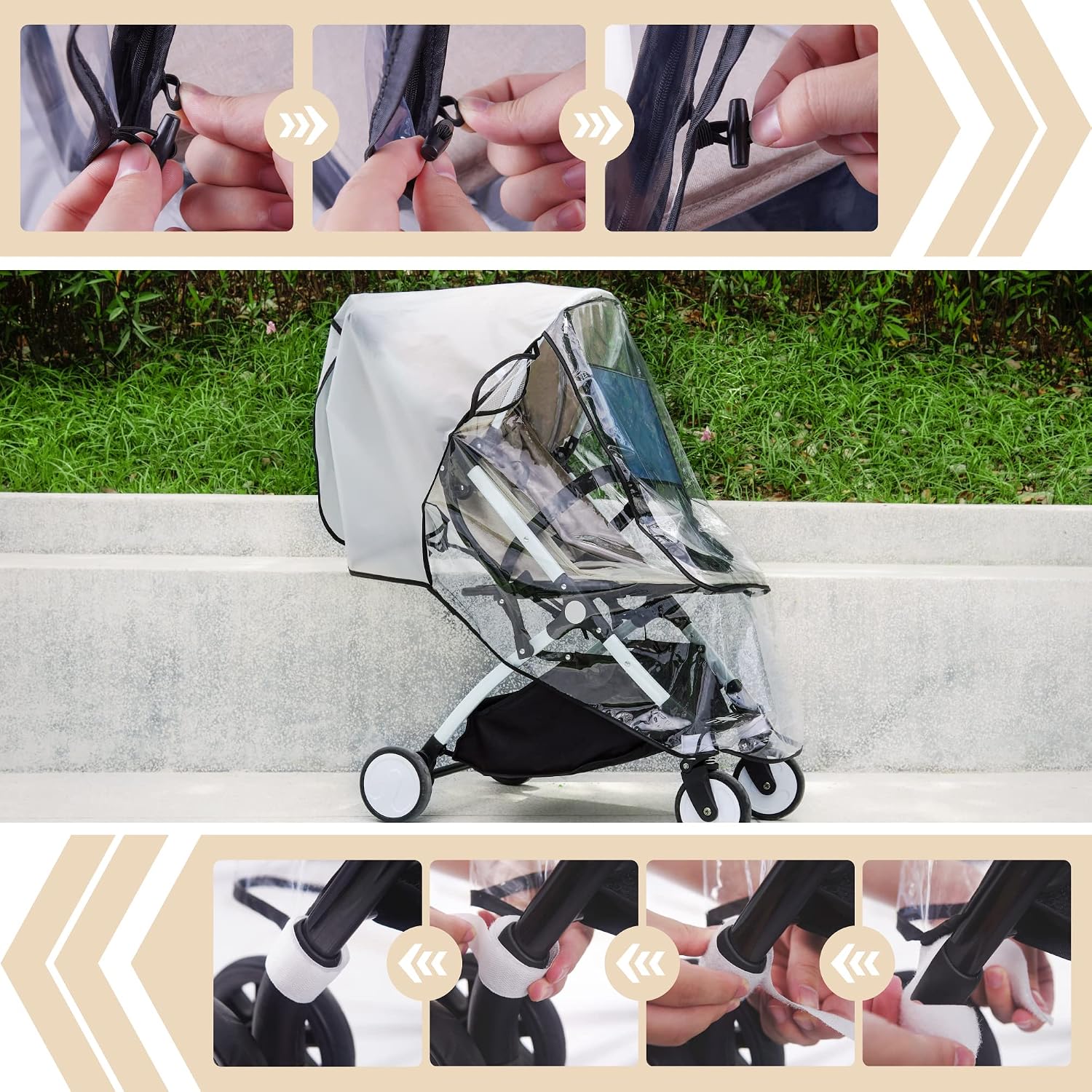 Bemece Stroller Rain Cover, Universal Stroller Accessory, Baby Travel Weather Shield, Windproof and Waterproof, Protect from Dust and Snow