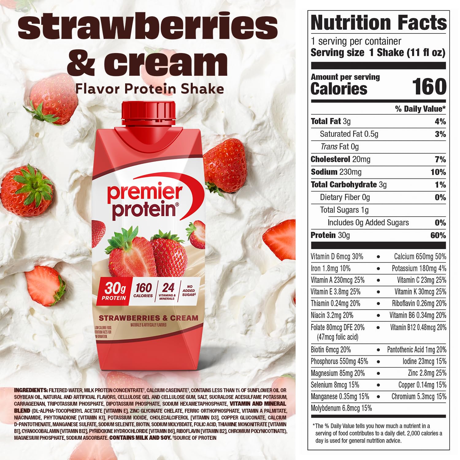 Premier Protein 30g High Protein Shake, Vanilla, 12 Pack | 160 Calories, 24 Vitamins & Minerals, No Added Sugar, Supports Muscle Health, Gluten-Free, 11 oz