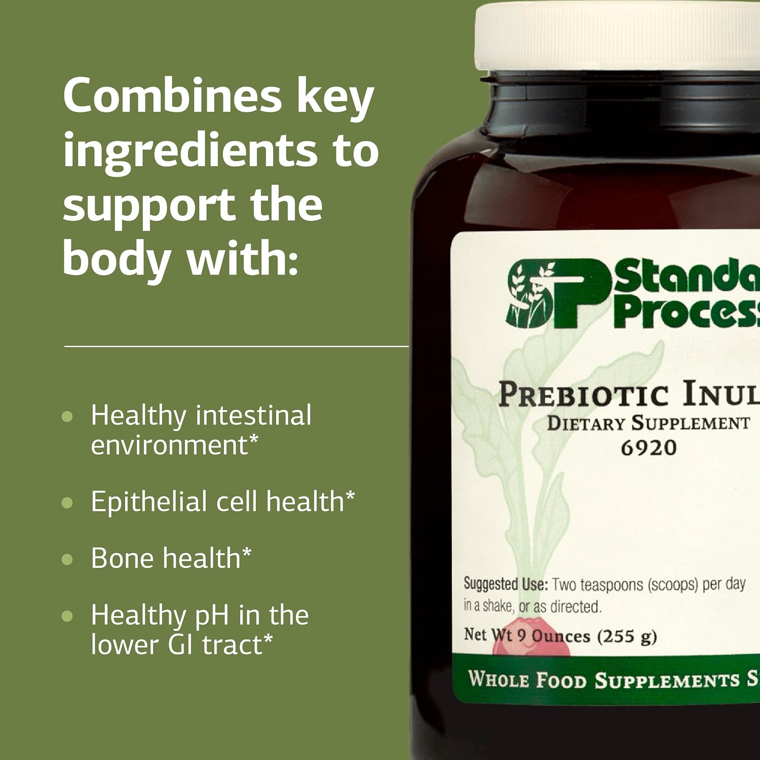 Standard Process Prebiotic Inulin - Gut Health & Immune Support Supplement - Calcium & Magnesium for Bone Health - Good Source of Fiber - Non-Soy