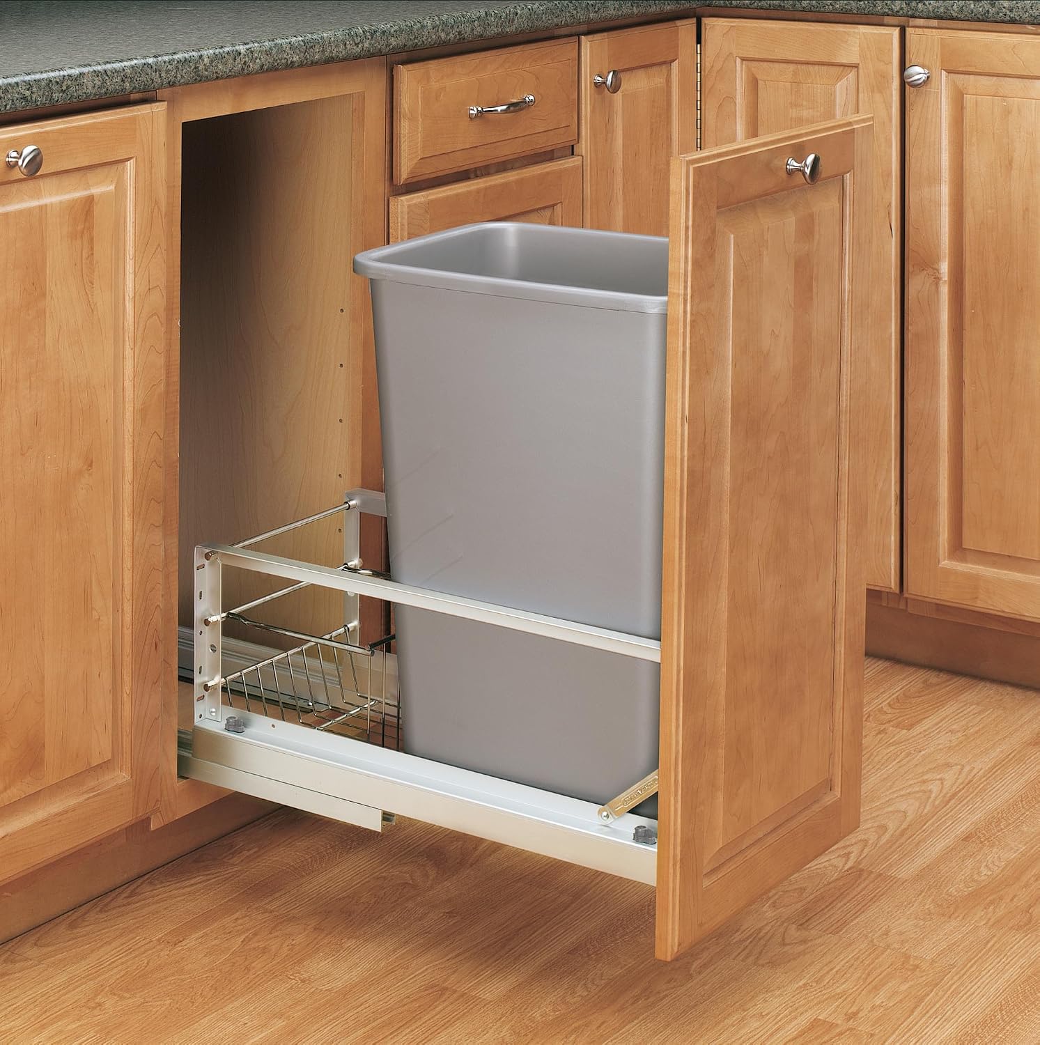Rev-A-Shelf - 5349-18DM-217 - Double 35 Qt. Pull-Out Brushed Aluminum and Silver Waste Container
