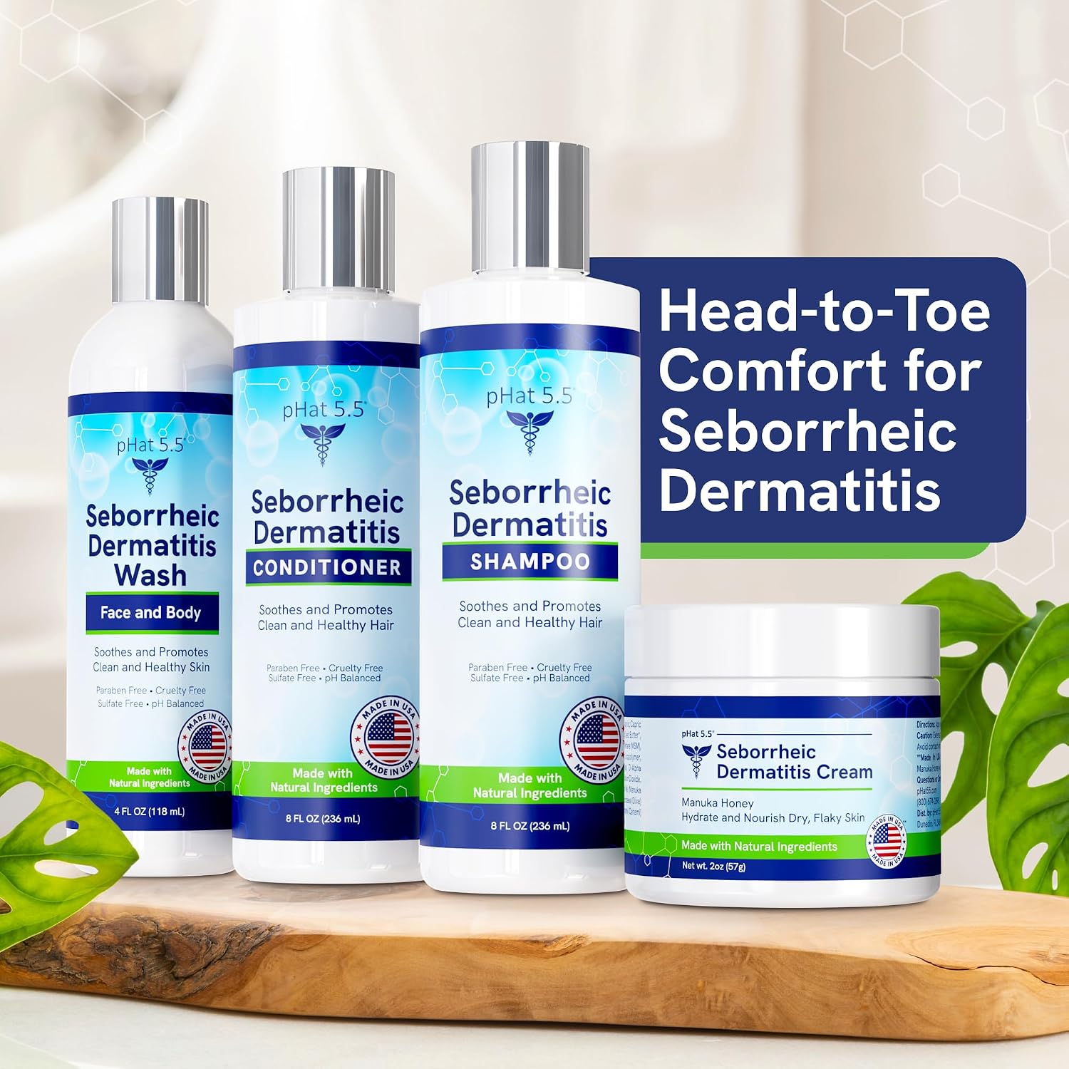 Sulfate Free Shampoo and Conditioner Set for Seborrheic Dermatitis Relief - Severe Dry & Itchy Scalp Treatment with Manuka Honey, Aloe Vera & Coconut Oil - Safe for Color Treated Hair (8 oz)
