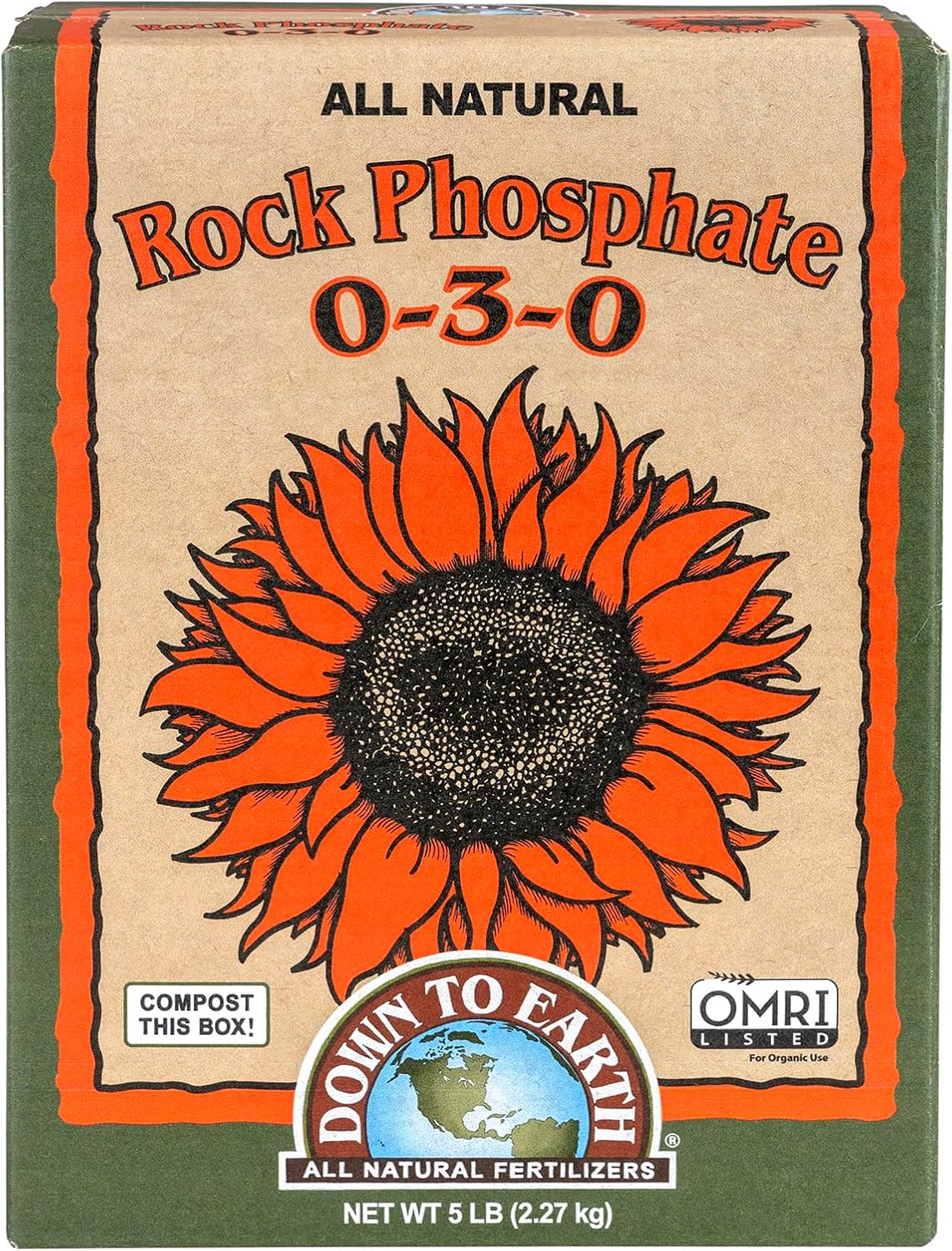 Down To Earth All Natural Fertilizers Organic Rock Phosphate - 0-3-0, 5 lb | Calcium Phosphate, Plant Food for Flower Beds, Vegetable Gardens