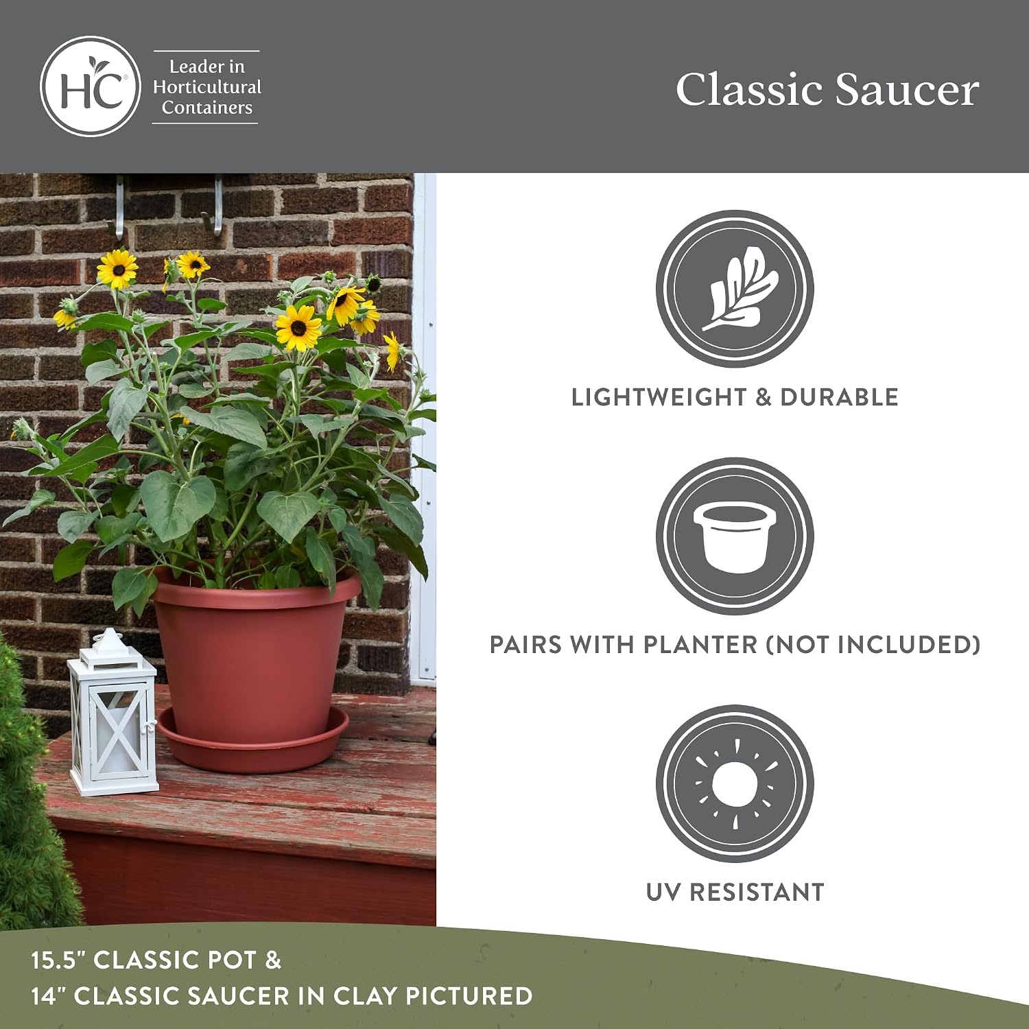 The HC Companies 14 Inch Round Plastic Classic Plant Saucer - Indoor Outdoor Plant Trays for Pots - 14"x14"x2.5" Sandstone