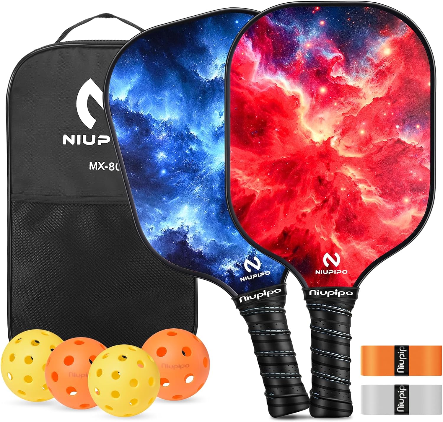 niupipo Pickleball Paddles Set of 2 or 4, USAPA Approved Fiberglass Pickleball Paddle Set with Balls and Bag, Polypropylene Honeycomb Core