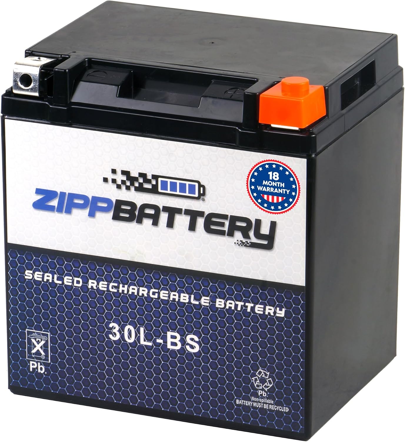 ZIPPBATTERY YTX30L-BS 12V 385 CCA AGM – Maintenance-Free 30Ah Battery for Harley, ATV, UTV, Jet Ski – T3 Nut & Bolt Terminal – Fits Harley Road King, Polaris Sportsman 850, Can-Am Outlander