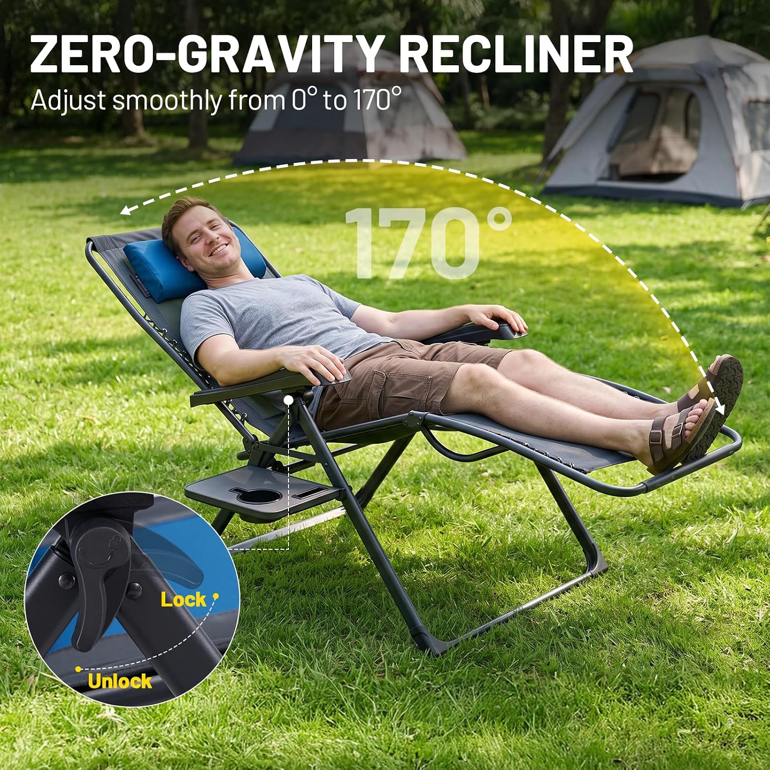TIMBER RIDGE Zero Gravity polyester Chair Oversized Recliner 350lbs Capacity Patio Lounge Chair Padded Lawn Chair with Headrest XXL for Outdoor