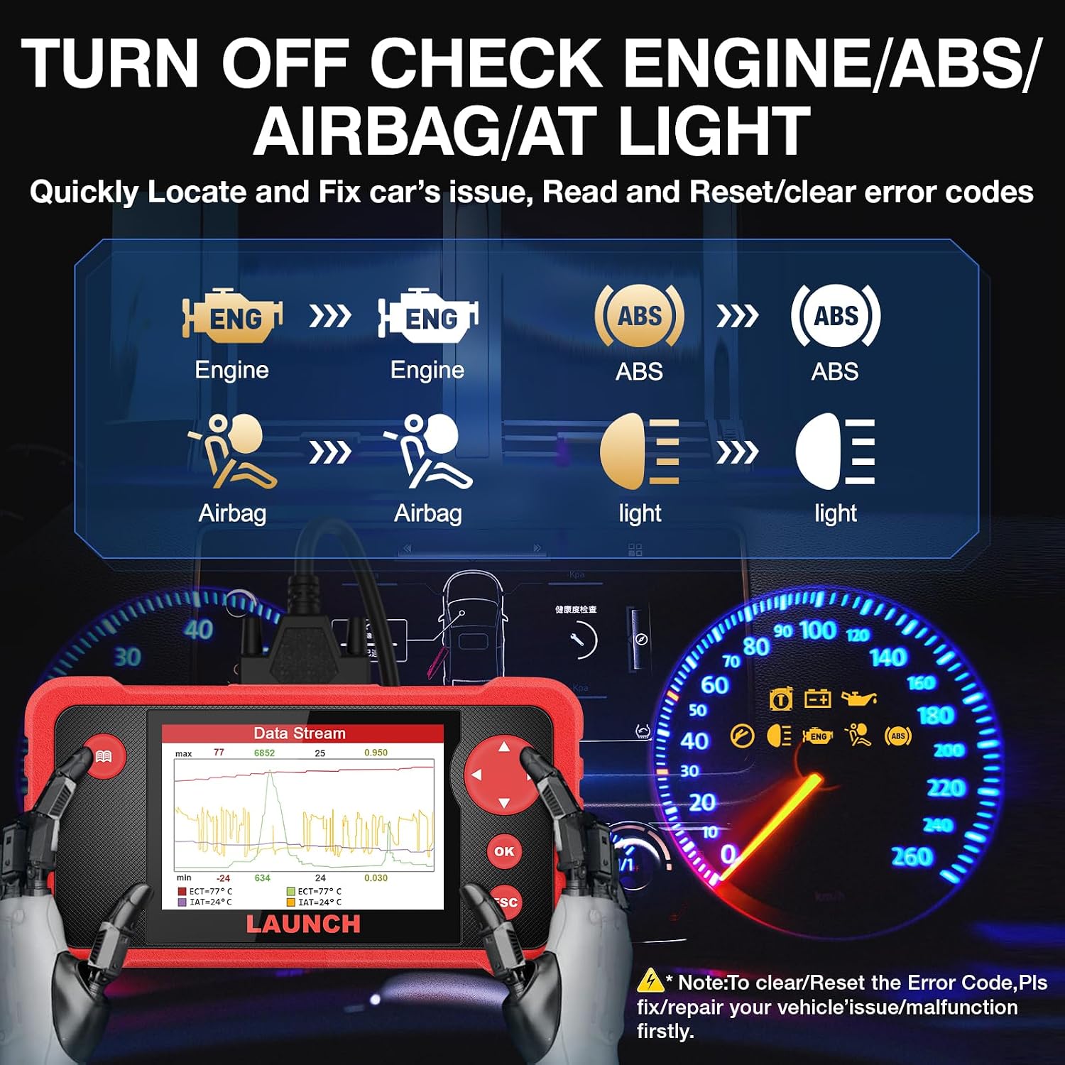 LAUNCH CRP123 V3.0 Elite OBD2 Scanner, Engine ABS SRS Transmission, 3 Resets | Oil Service/Throttle Relearn/SAS Reset