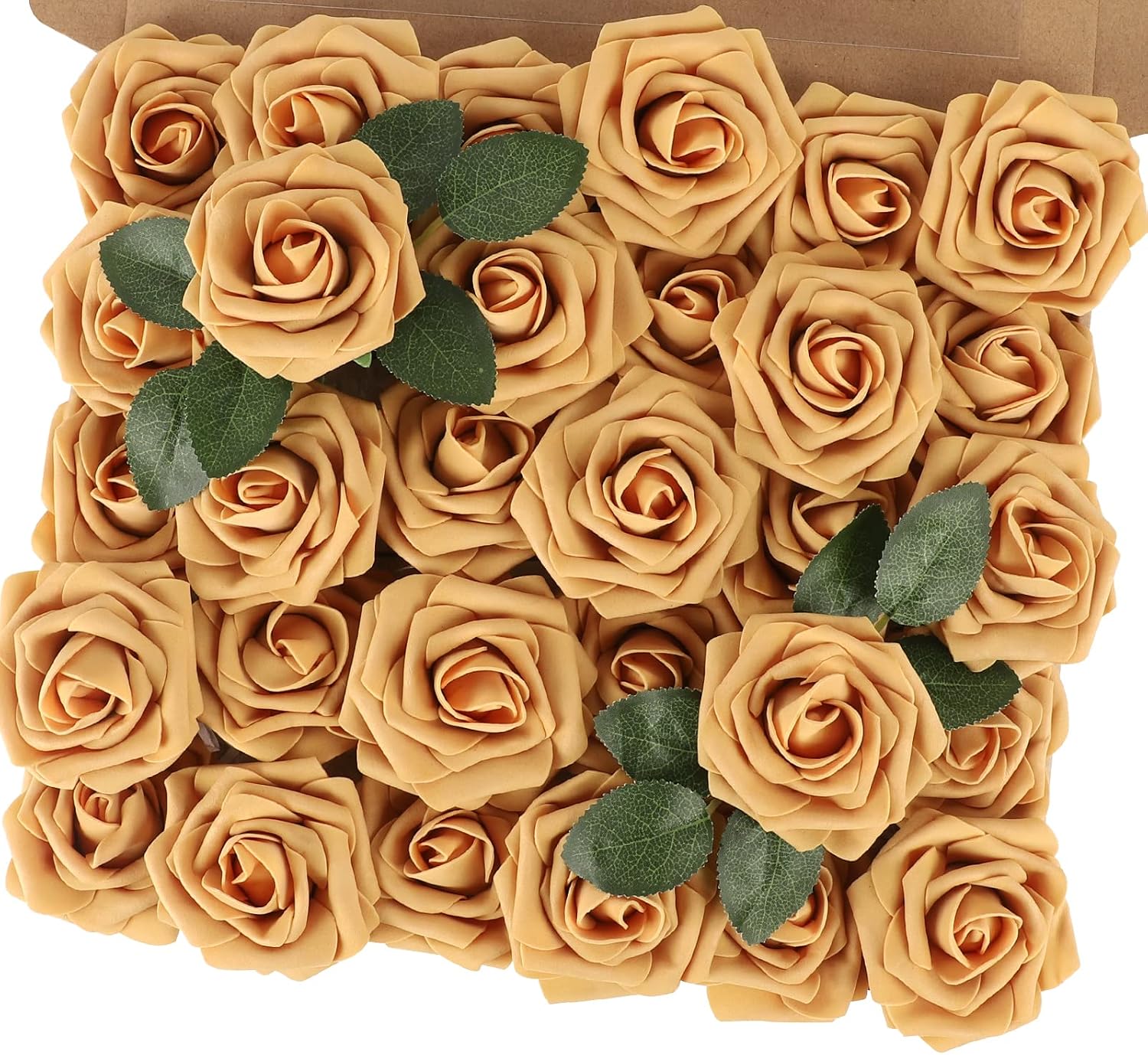 30PCS Yellow Artificial Flowers, Real Touch Fake Roses for Fall Decorations
