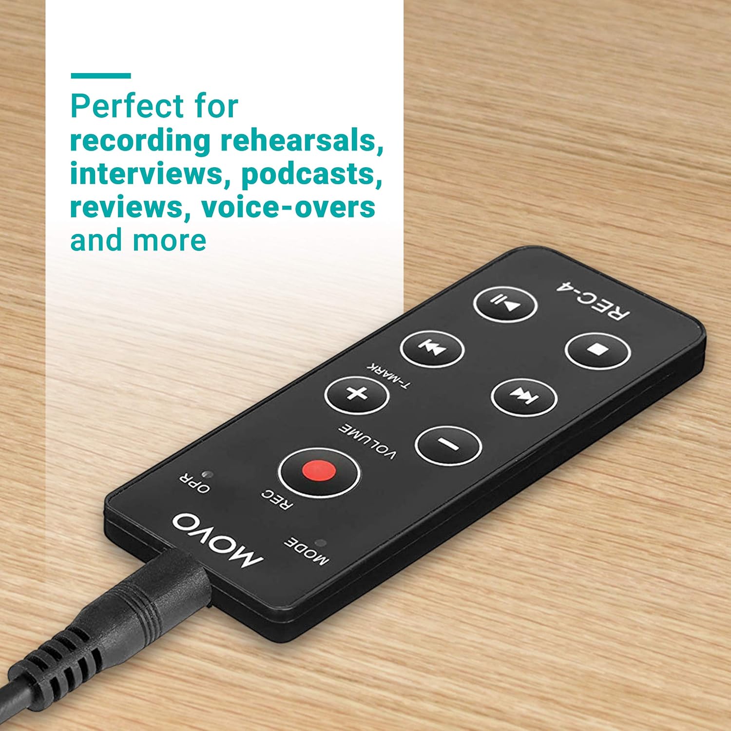 Movo REC-4 Wired Remote Control for Zoom H2n, H4n Pro, H5 and H6 Portable Digital Handy Recorders - Also Compatible with Sony M10, D50, D100