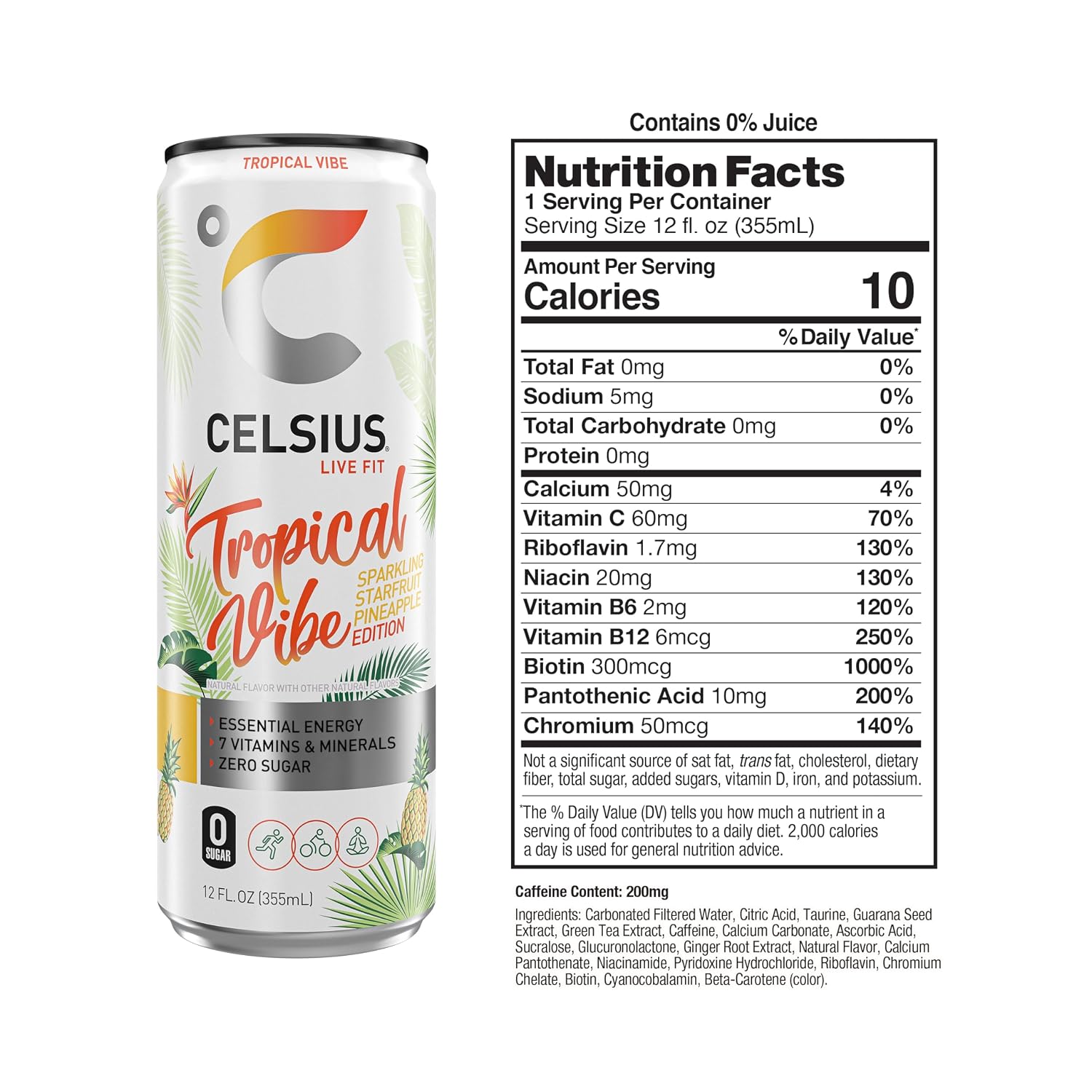 CELSIUS PEACH VIBE Sparkling White Peach, Sugar Free Energy Drink, 12 Fl Oz (Pack of 12)