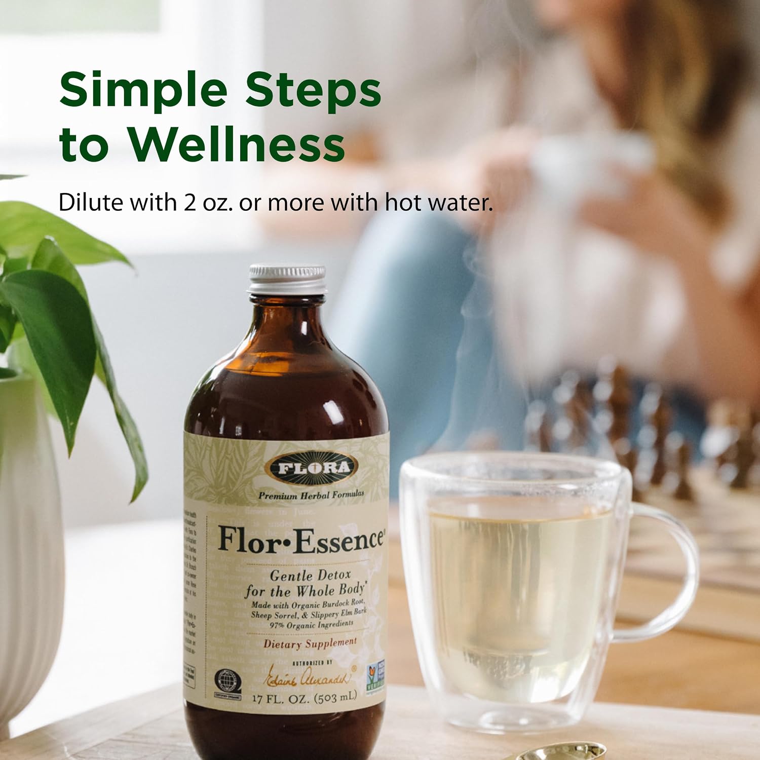 Flora - Flor-Essence - Gentle Detox Tea for a Full-Body Cleanse - Contains Organic Slippery Elm Bark, Rhubarb, Burdock Root & More - Vegan, Non-GMO & Gluten-Free - 17 fl. oz.