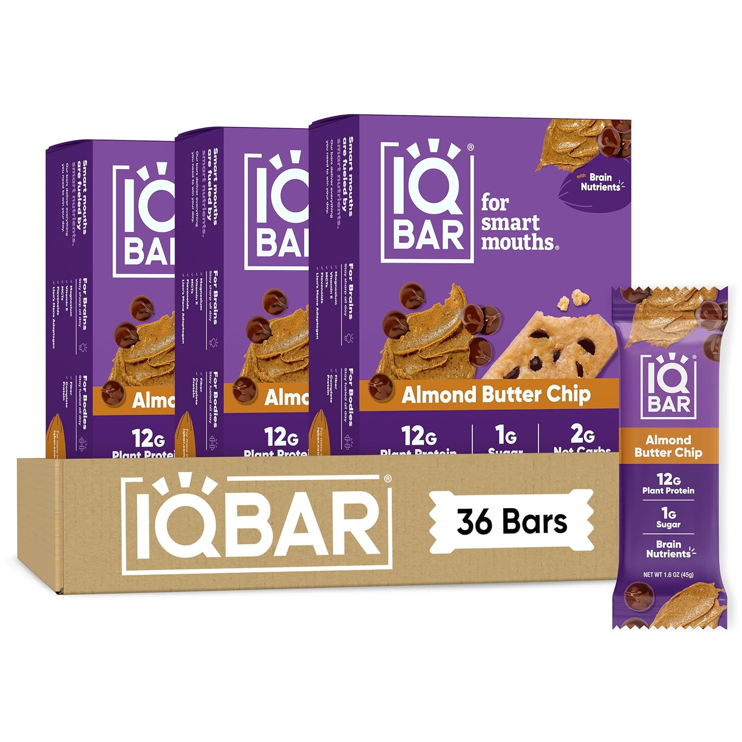 IQBAR Clean Protein Bars, Low Sugar Keto, Banana Nut 12-Count