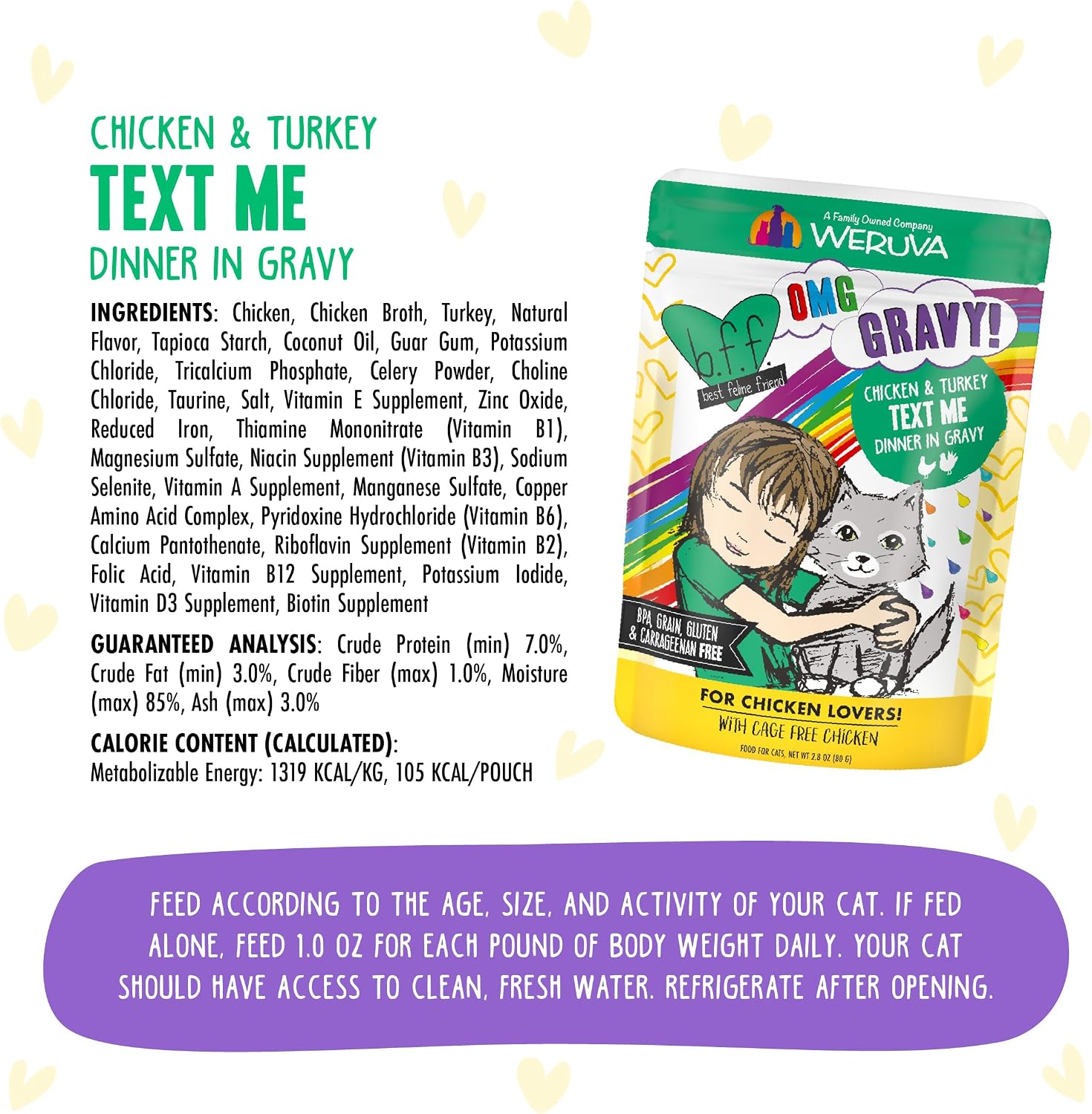 Weruva B.F.F. OMG - Best Feline Friend Oh My Gravy!, Tuna & Salmon Sweet Cheeks with Tuna & Salmon in Gravy Cat Food, 3oz Pouch (Pack of 12)