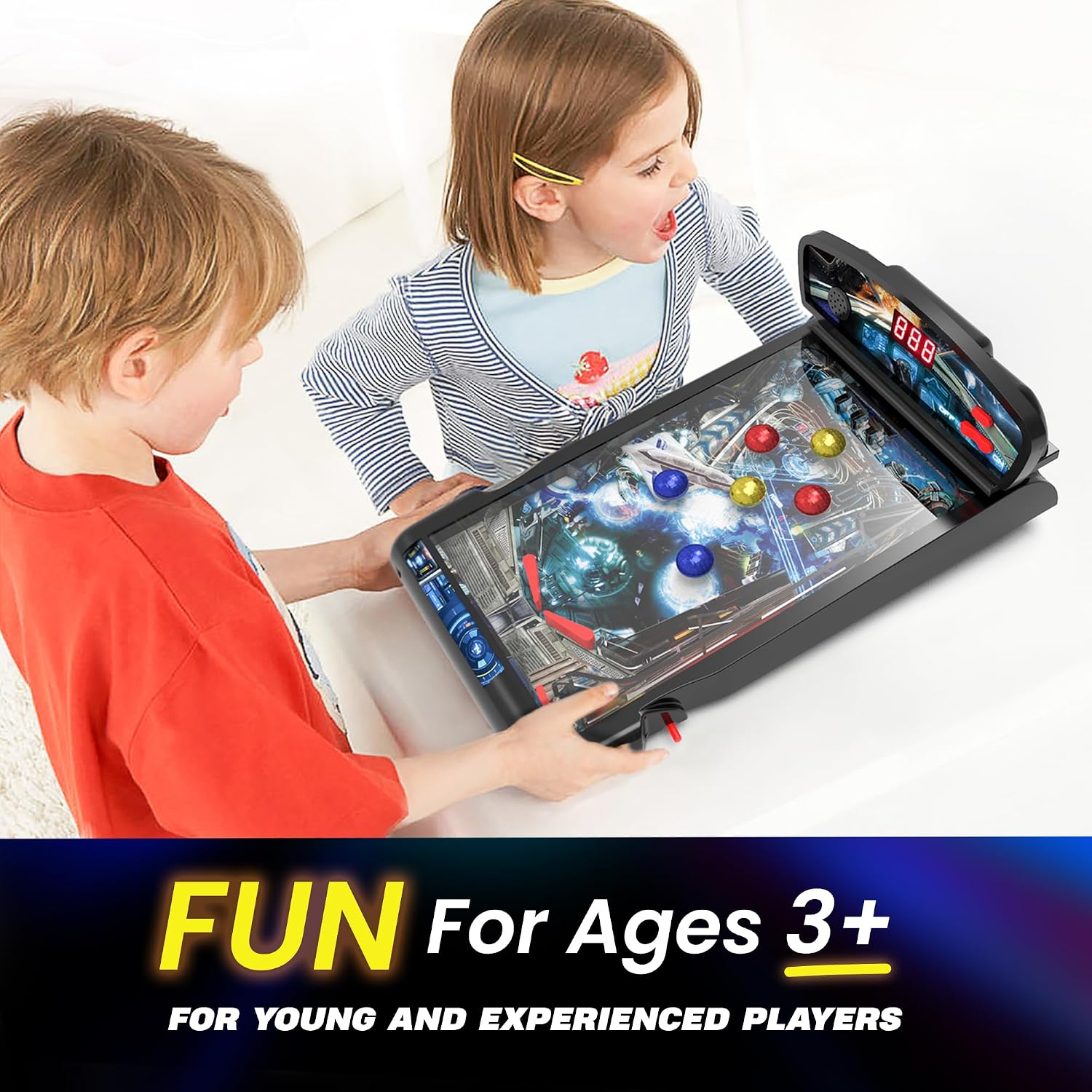 New Era Pinball Game Black – Interactive Tabletop or Floor Arcade Pinball Machine for Kids & Adults – LED Scoring, Lights & Sounds