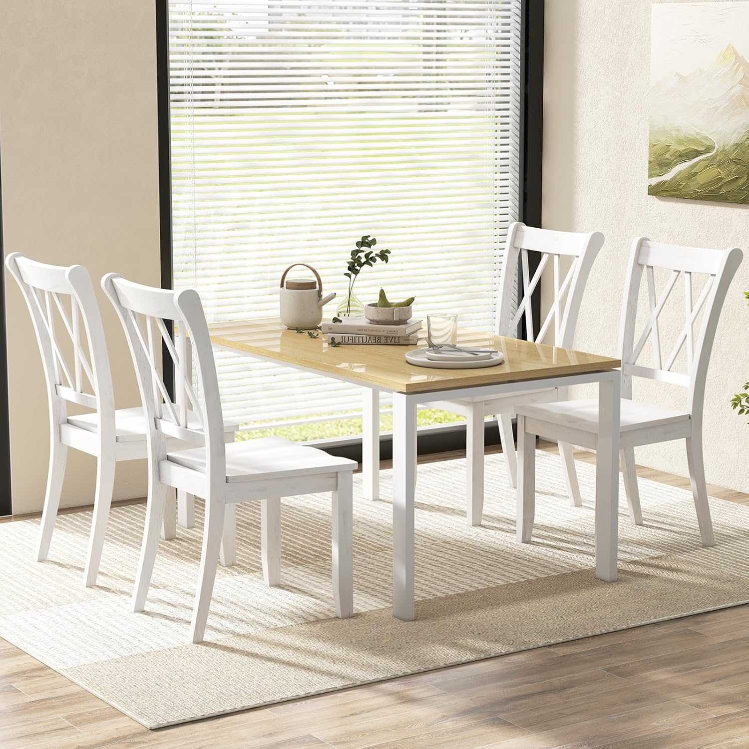 Giantex Set of 2 Dining Chairs, Rubber Wood Dining Room Chair, Farmhouse Dining Side Chairs, Max Load 400 Lbs, Wooden Kitchen Chairs for Home Kitchen