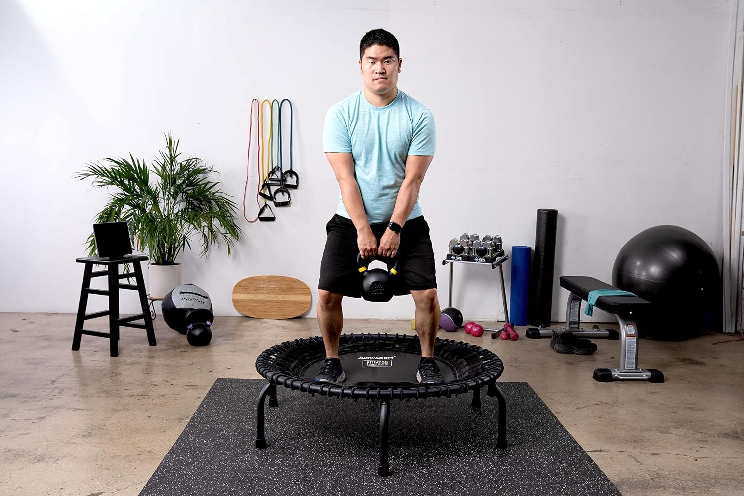 JumpSport 350 PRO 39 Inch Fitness Trampoline Indoor Rebounder Cardio Workout Equipment 300 lb Capacity