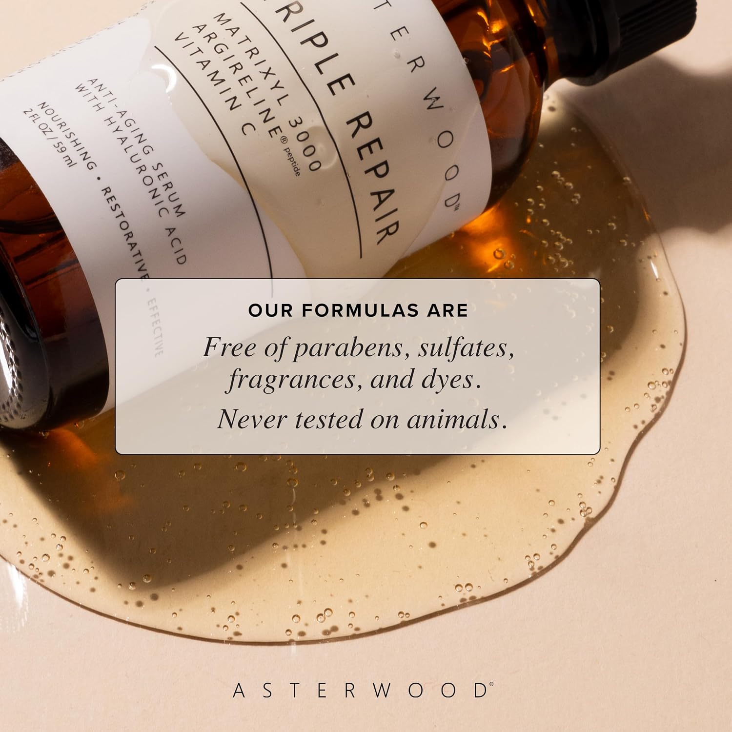 Asterwood Triple Repair Peptide Serum, Matrixyl 3000, Argireline & Vit. C | Minimizes Fine Lines & Stimulates Collagen, Formulated with Hyaluronic Acid, Cruelty-Free, 8 Fl Oz