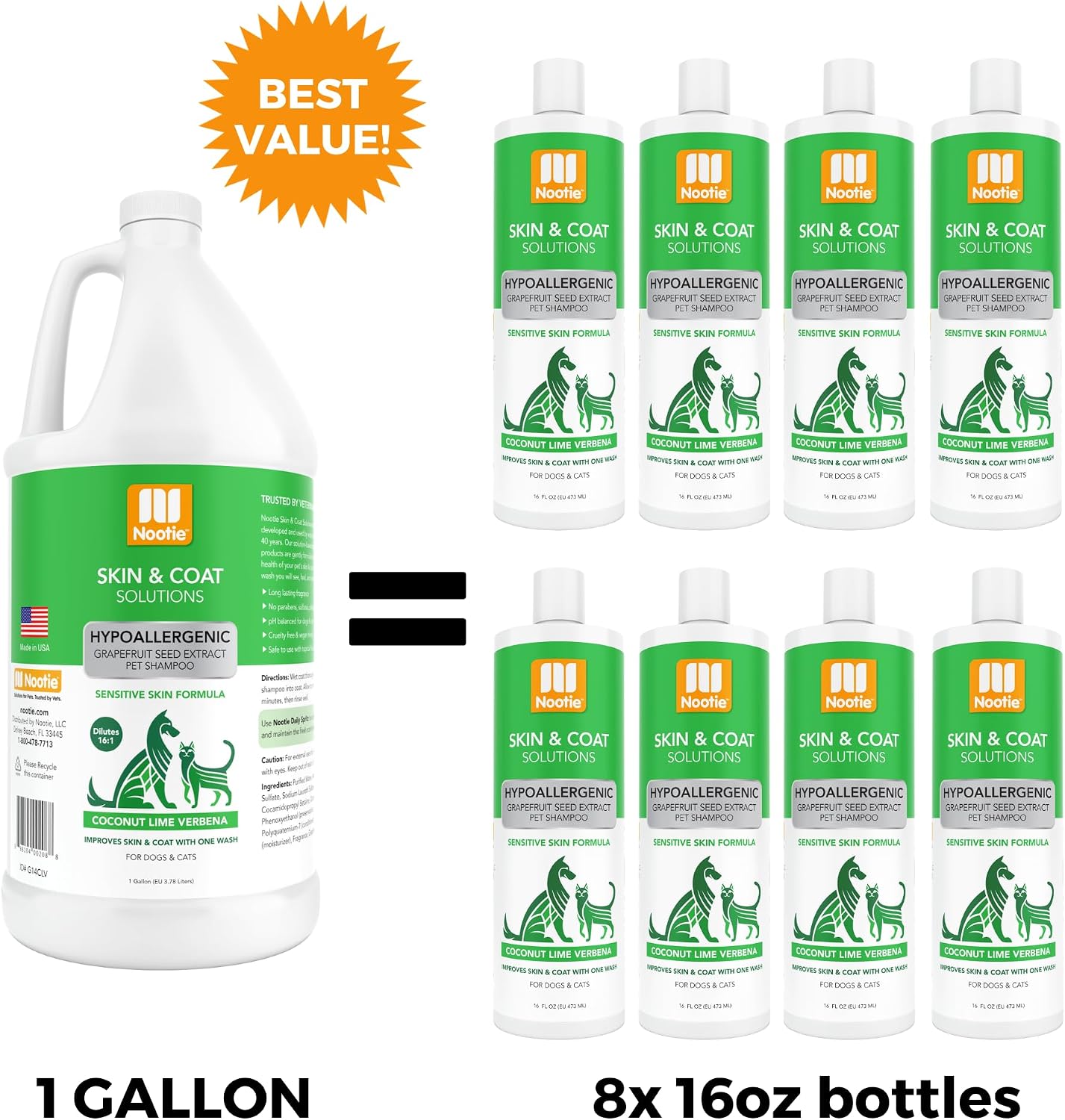Nootie Cucumber Melon Pet Shampoo for Dogs & Cats, Gentle Oatmeal Formula | 16 oz, dog wash for sensitive skin, helps relieve dry itchy skin for dogs, natural ingredients, cleans & conditions