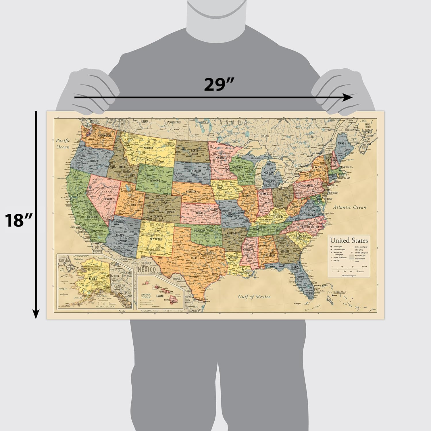 Laminated World Map & US Map Poster Set - 18" x 29" - Wall Chart Maps of the World & United States - Made in the USA - (LAMINATED, 18" x 29")