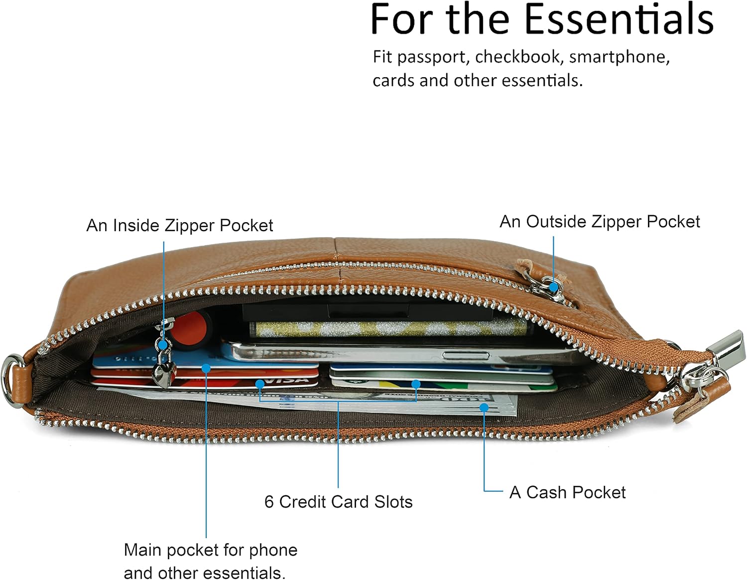 befen Genuine Leather Small Crossbody Bags for Women Wristlet Wallet Purses | Real Leather, RFID Blocking Card Slots, Wristlet Strap, Clutch Purse, Fit iPhone 17 Pro Max, Leather Handbags