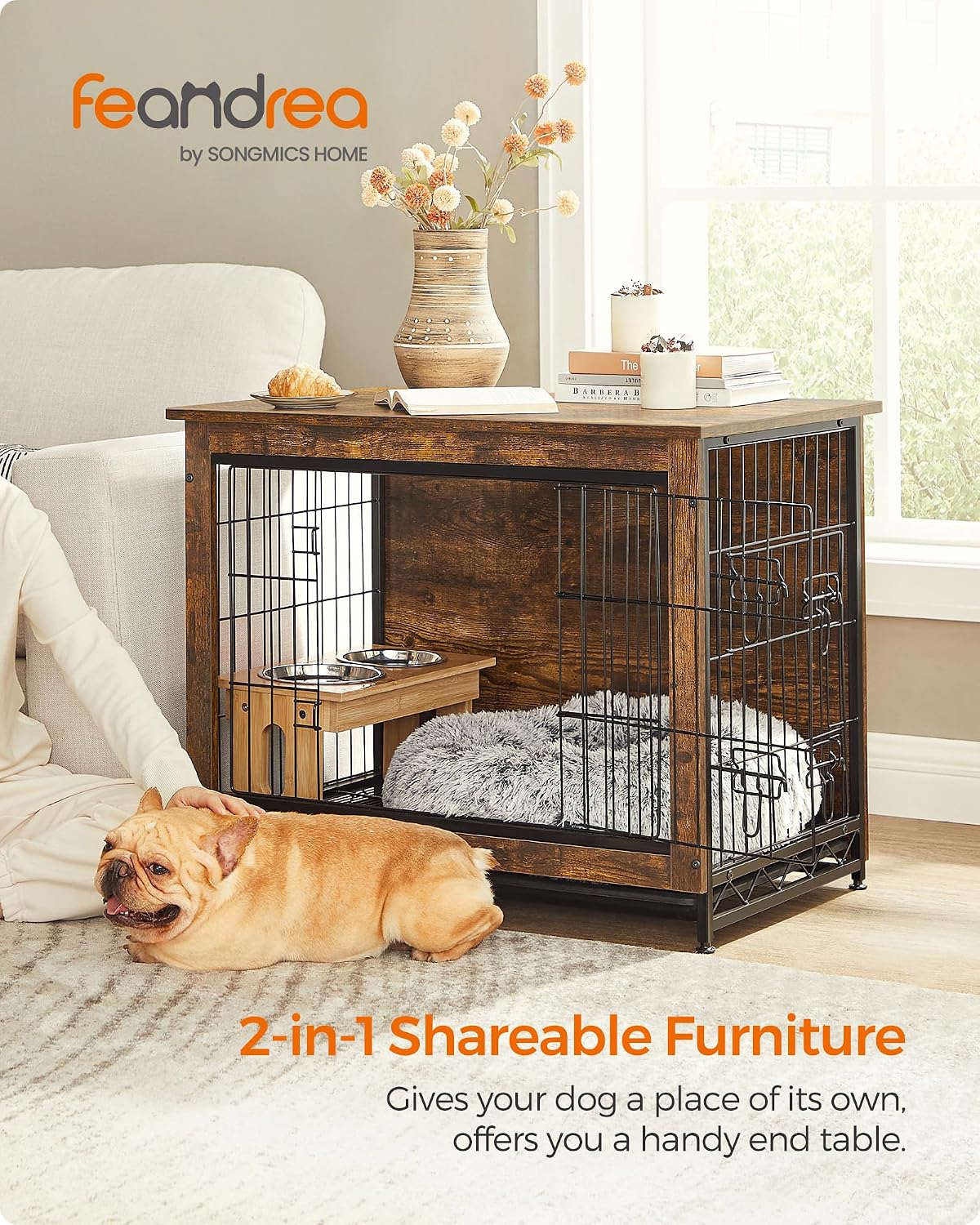 Feandrea 27.2" Dog Crate Furniture, Indoor Dog Kennel Side End Table