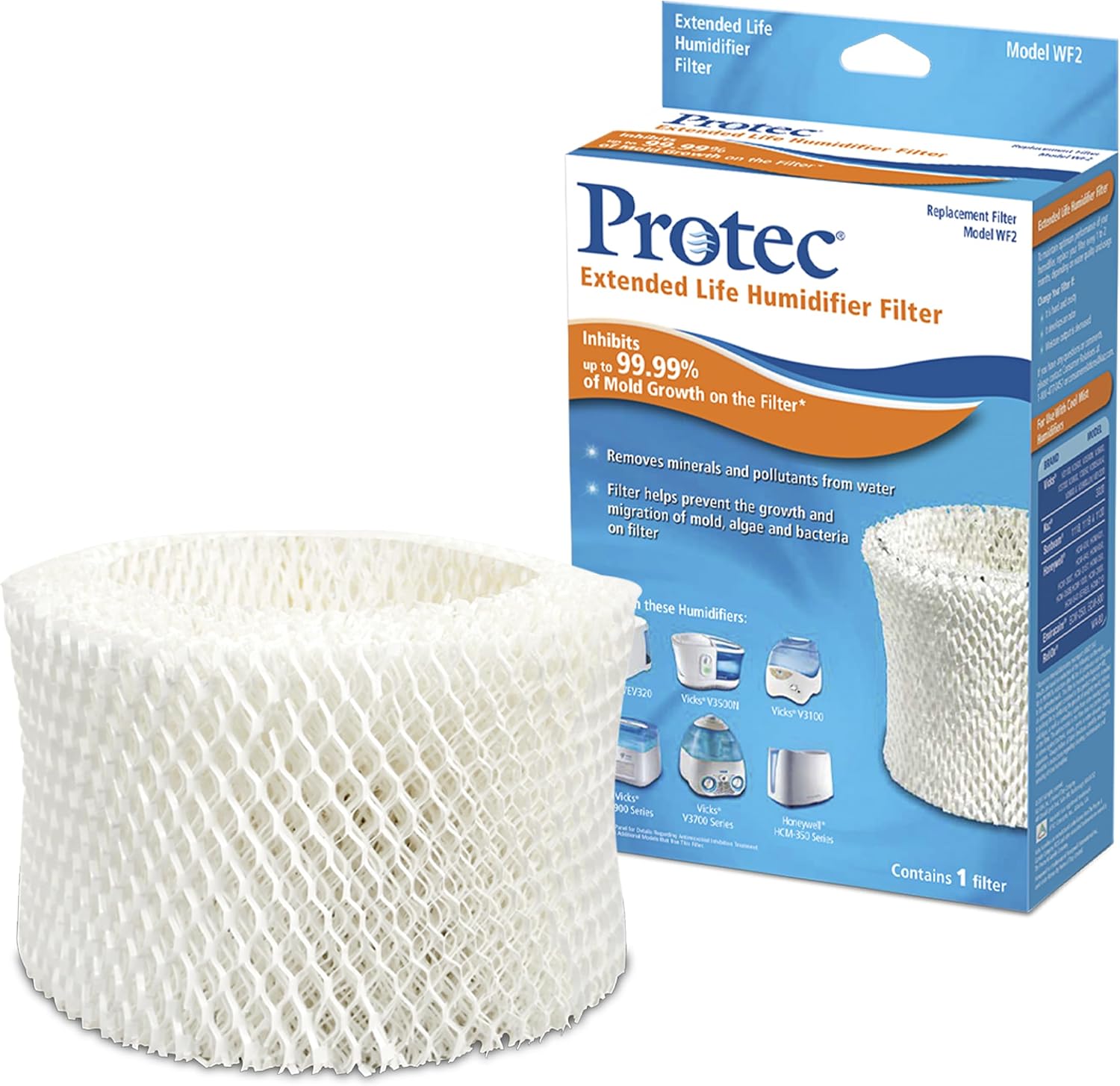 Protec Extended Life Humidifier Replacement Filter, 1 Count | Designed for Use with Select Vicks Cool Mist Humidifiers and Other Honeywell Humidifiers Models