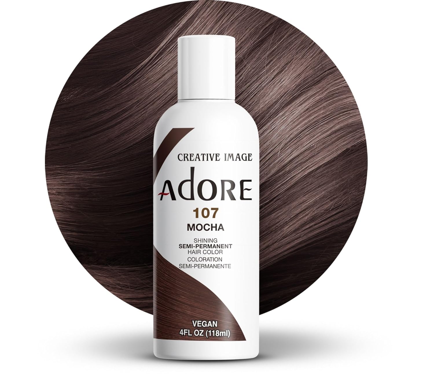 Adore Semi Permanent Hair Color, 107 Mocha, 4 Fl Oz | Vegan & Cruelty-Free Brown Hair Dye | No Ammonia, No Peroxide, No Alcohol