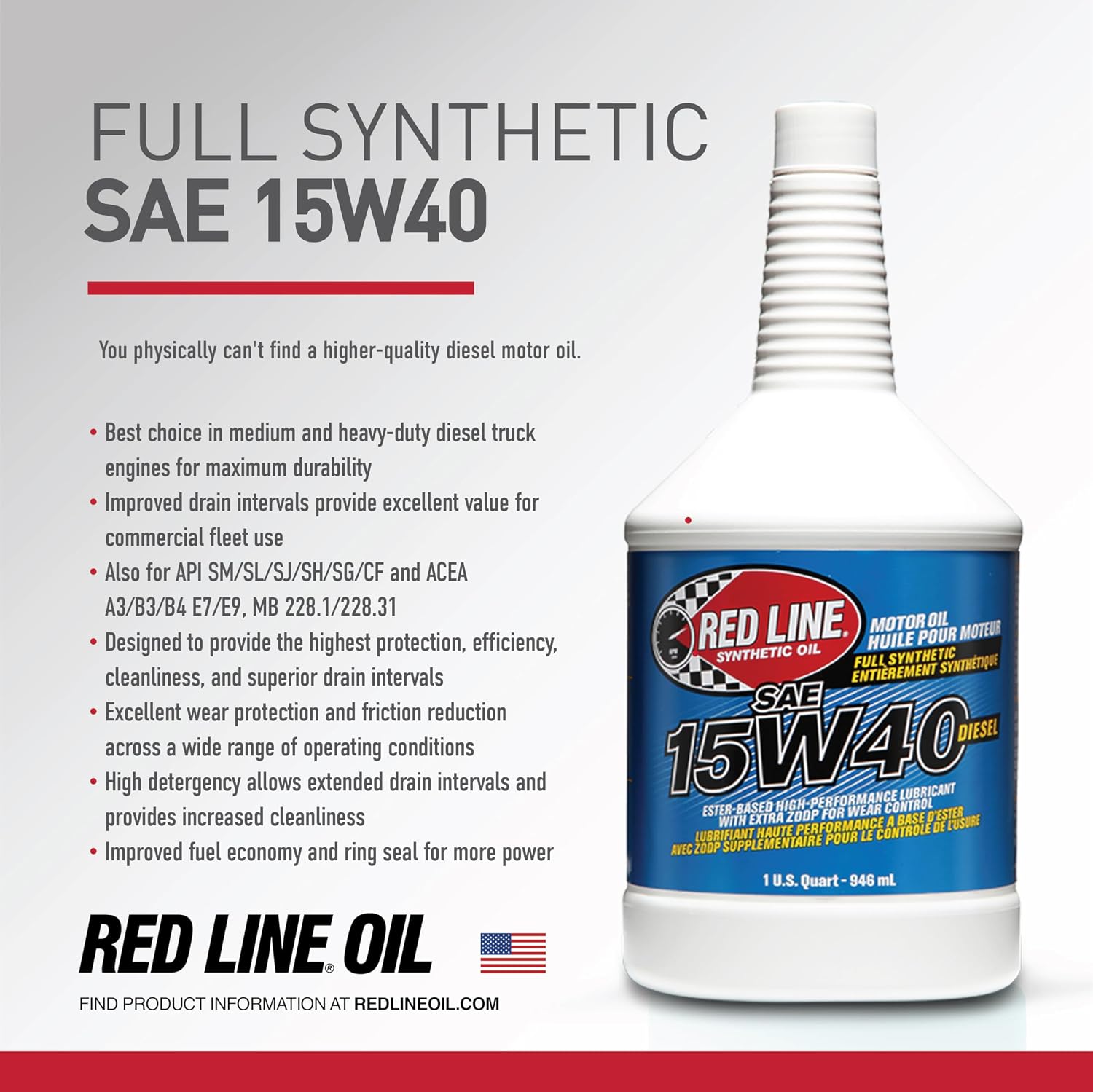 Red Line 21405 15W40 Synthetic Diesel Motor Oil - 1 Gallon