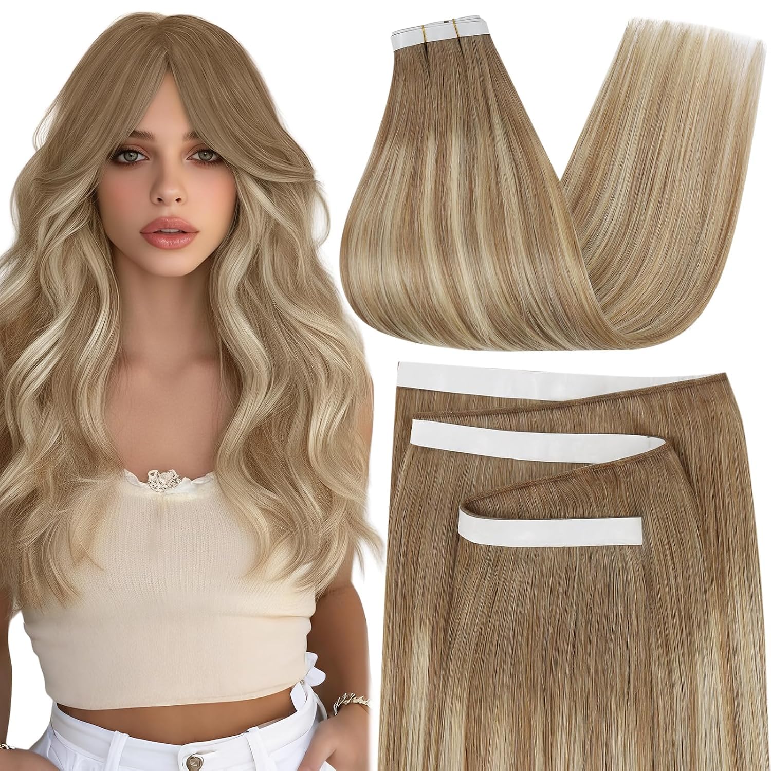 Moresoo Black Tape in Hair Extensions Human Hair, 18 Inch, 20Pcs, 50g