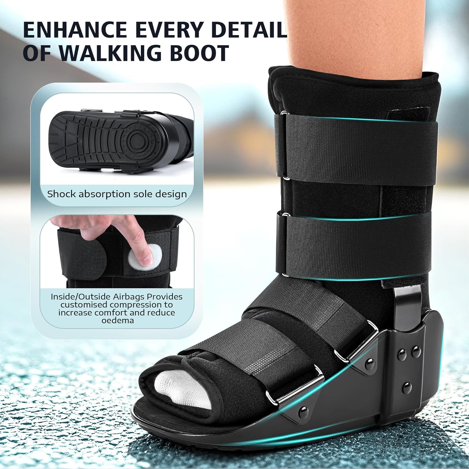Medibot Advanced Walking Boot for Ankle Injuries & Fractures Adjustable Air Splint with Pump, Large Black, Fits Shoe Size 9.5-13.5'', Men and Women