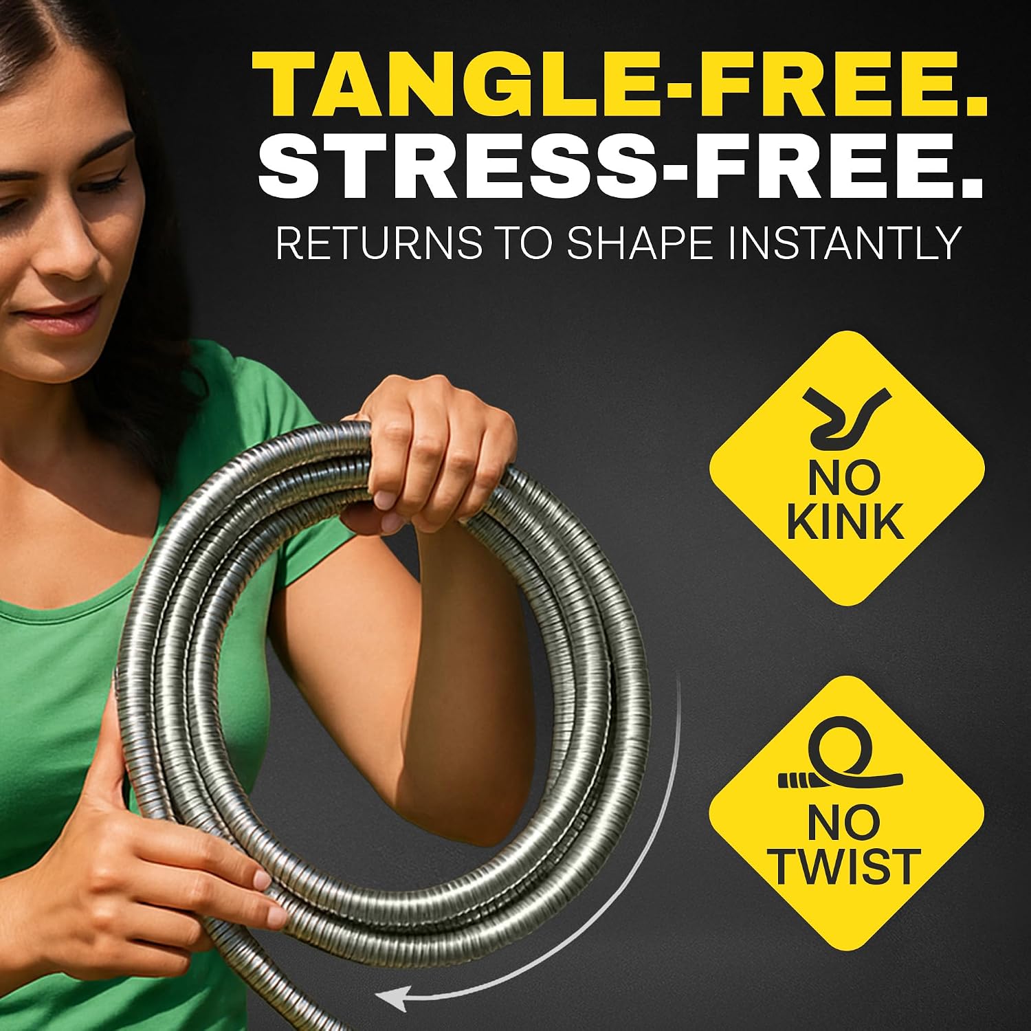 BIONIC STEEL 50 Ft Metal Garden Hose with Sprayer Nozzle | Non Kinking Design, Stainless Steel Heavy Duty Water Hose 50Ft x 5/8 in. Flexible & NON Expandable for Water Flow, 500 PSI