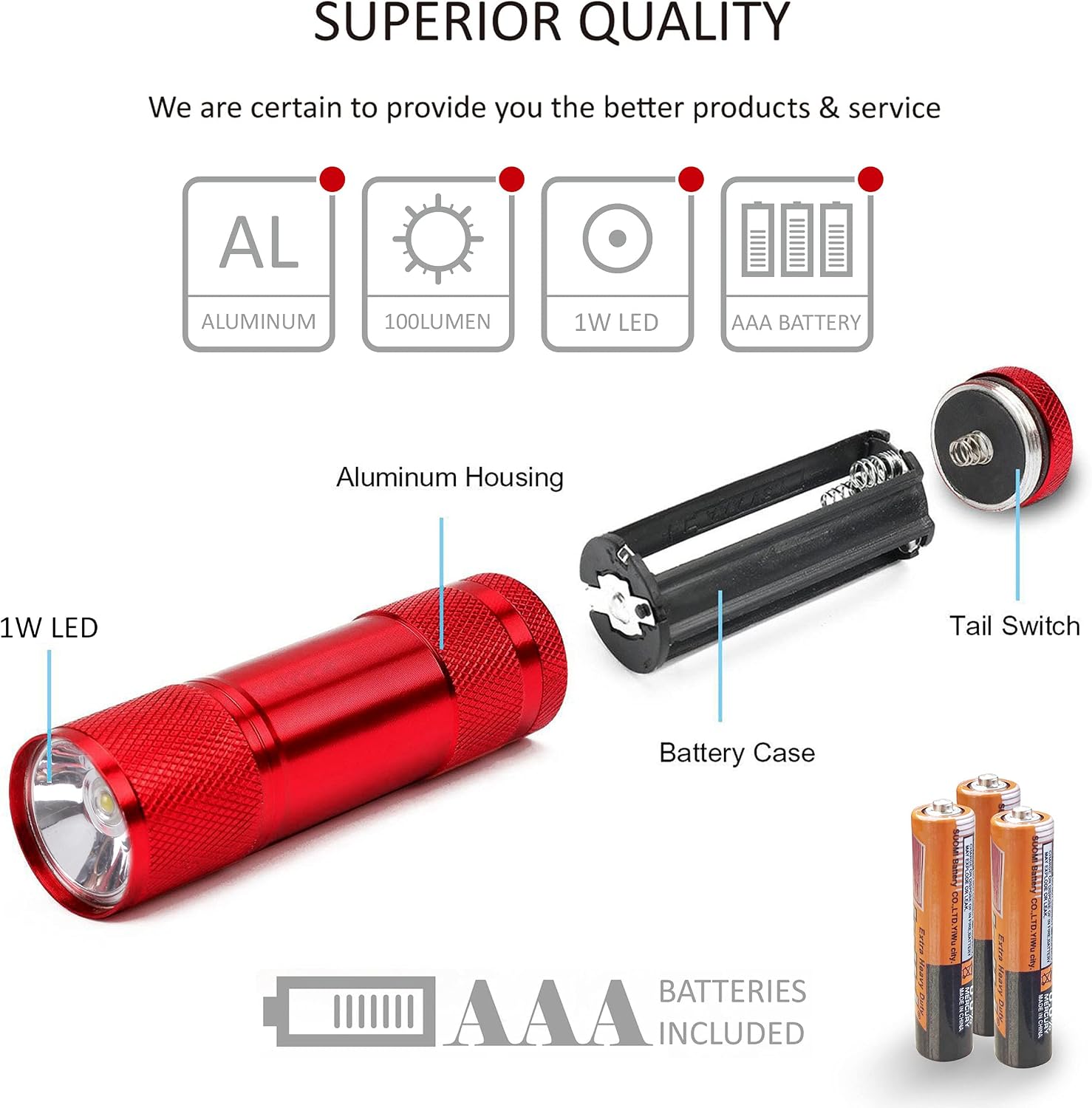 FASTPRO 20-Pack Aluminum LED Flashlights Set with AAA Batteries (1W)