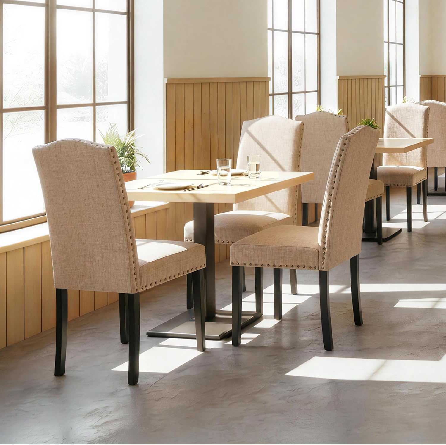 Yaheetech Dining Chairs Set of 2 High Back Parson Chairs Khaki