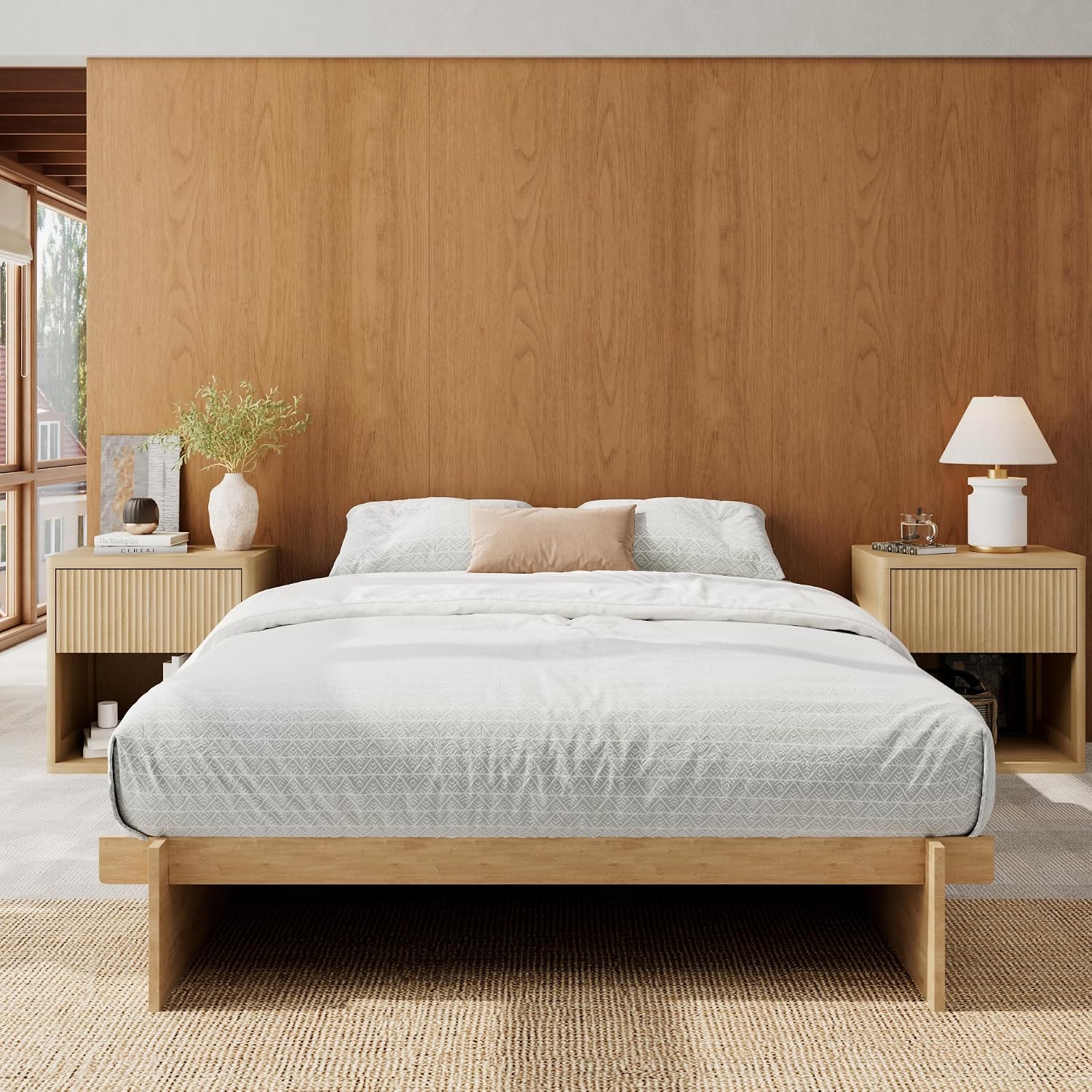Brafab Tooless Queen Bed Frame, Wooden Japanese Joinery Platform Bed Frame | Wood Slat Support, Assembly in 10 Min, 8" Underbed Storage, No Box Spring Needed, Noise Free, Kid-Friendly Design, Natural