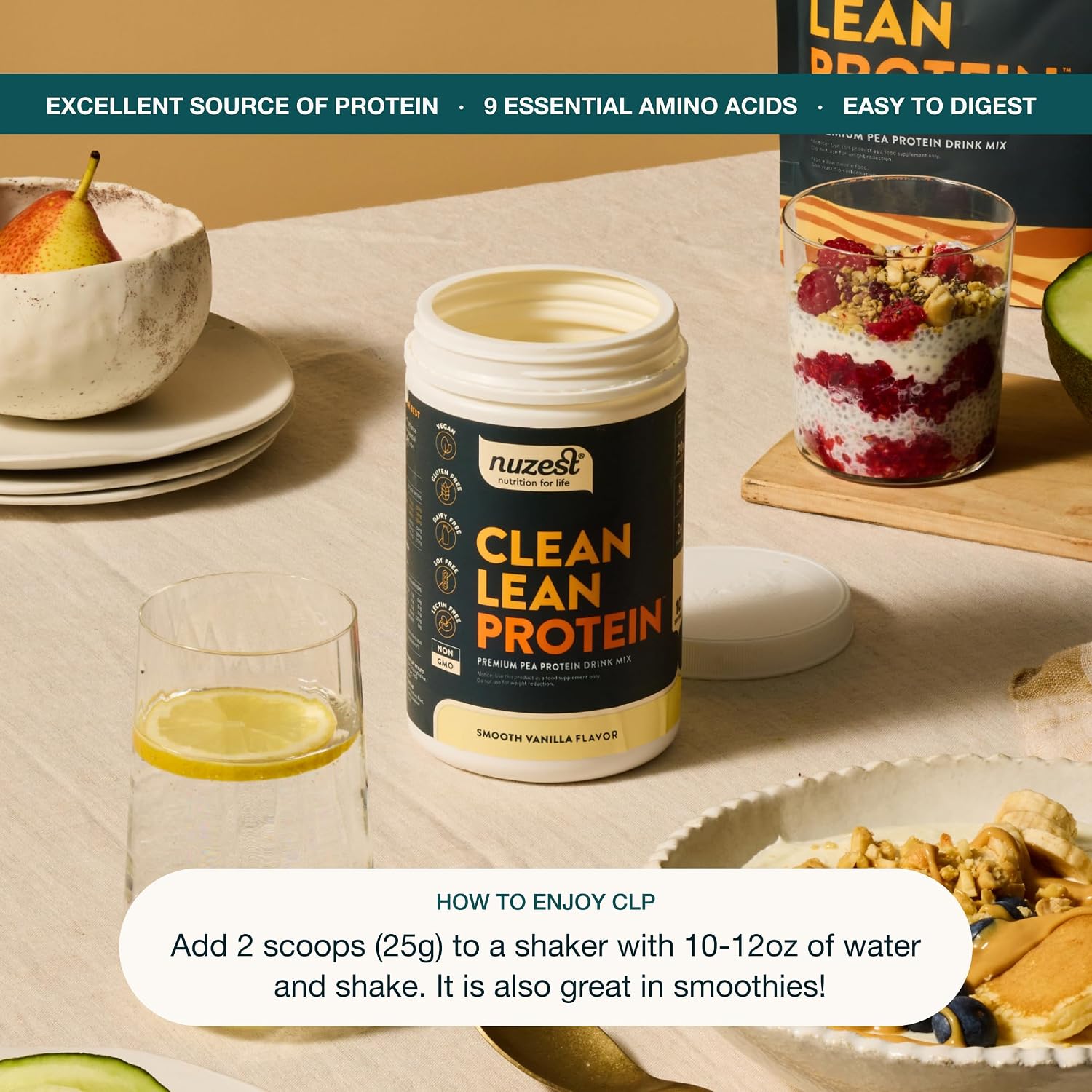 Nuzest Clean Lean Protein - Vegan Pea Protein Powder Rich Chocolate 1.1 lb | 20 Servings with 18g Protein Plant Based Protein Powder, Only 4 Ingredients, Dairy Free, Gluten Free, GMO Free, Protein Shake