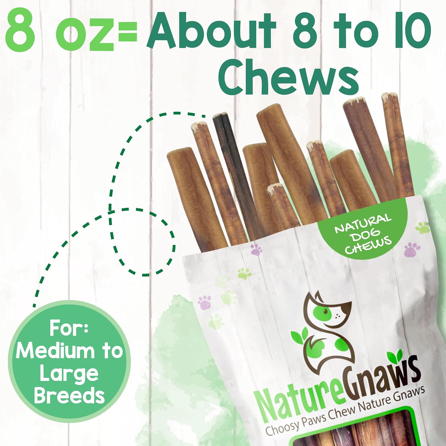 Nature Gnaws Bully Sticks 6" Long Lasting Rawhide Free Dog Chews, 8 oz