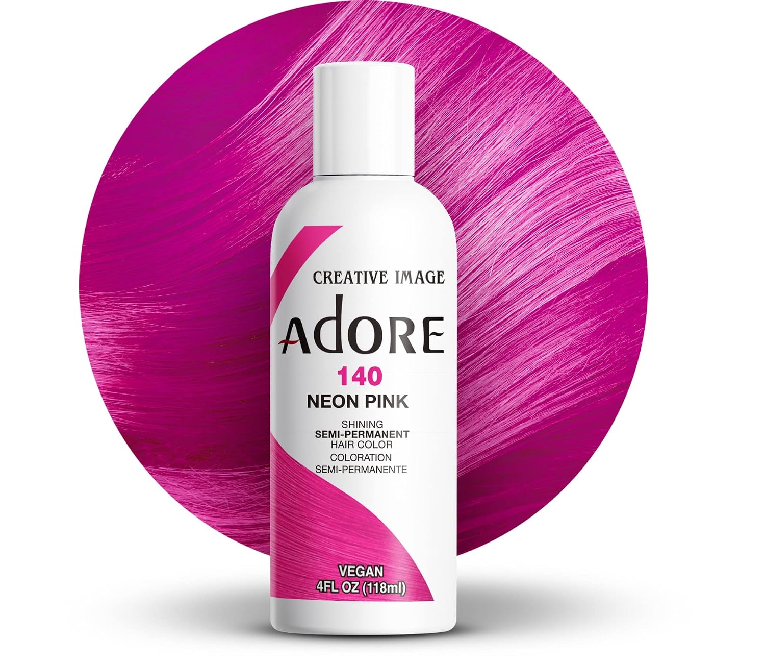 Adore Semi Permanent Hair Color - Vegan and Cruelty-Free Hair Dye - 4 Fl Oz - 140 Neon Pink (Pack of 1)