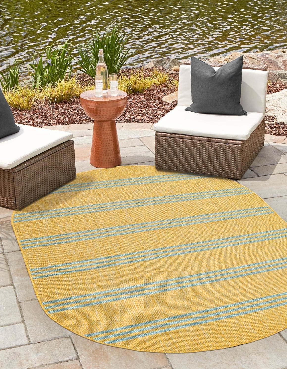 Unique Loom Outdoor Collection Area Rug - Anguilla (9' x 12' Rectangle, Blue/ Ivory)