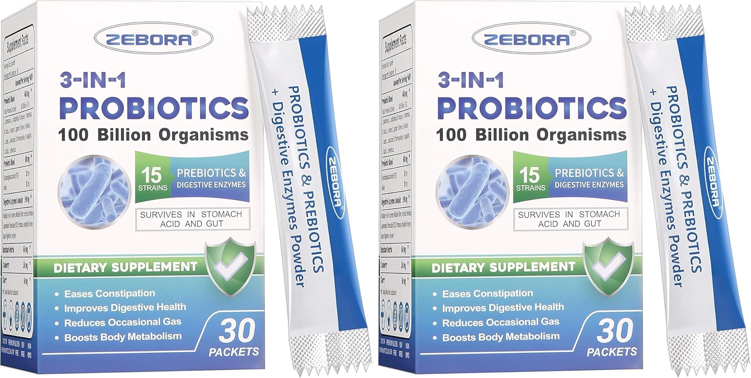 ZEBORA Probiotic Powder for Women & Men, 100 Billion CFU, 30 Packets