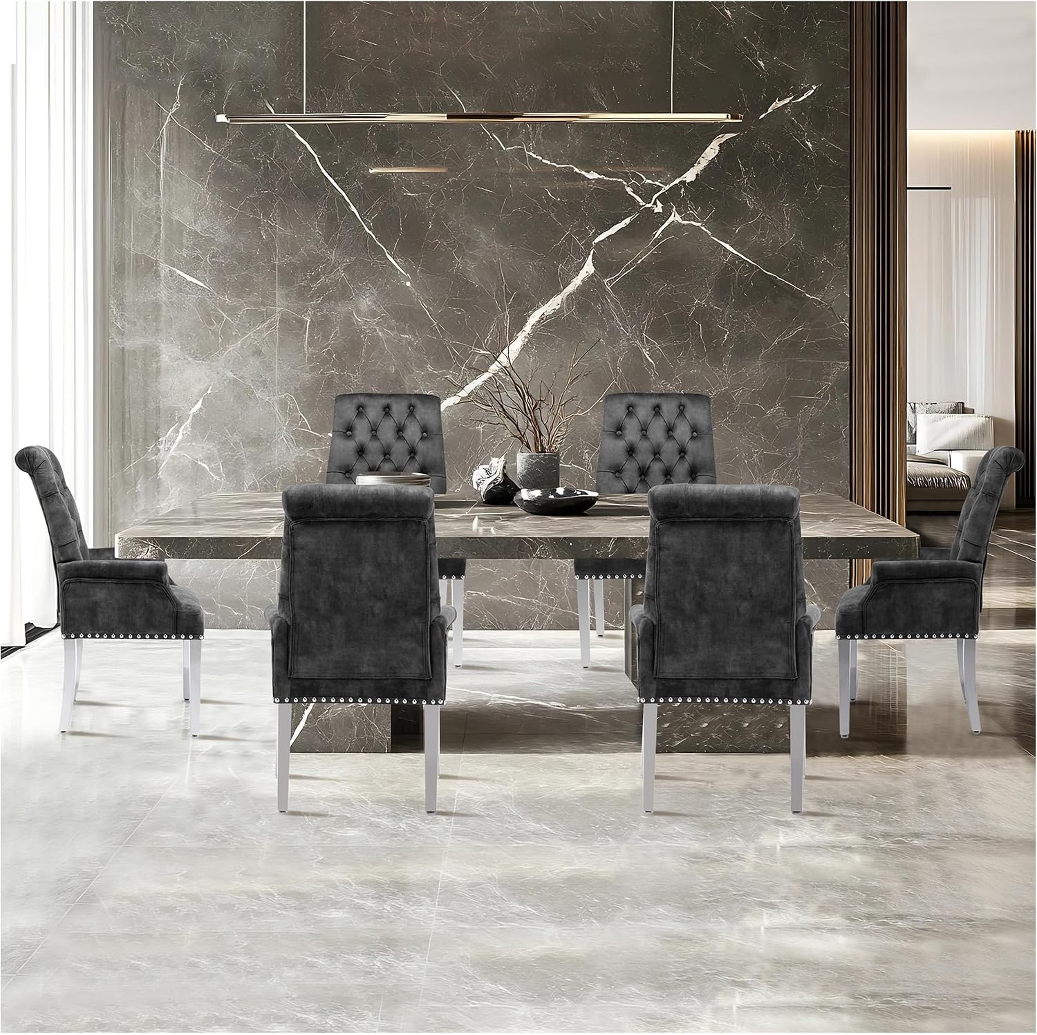 adochr Dining Chairs with Arms,Linen High Back Dining Room Chairs, Beige