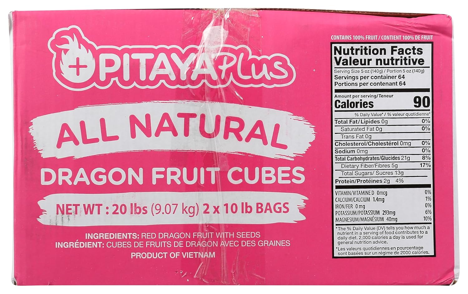 Pitaya Foods Individually Quick Frozen (IQF) Dragon Fruit Cubes 20 lb Bulk – Tropical Superfood for Smoothies & Smoothie Bowls