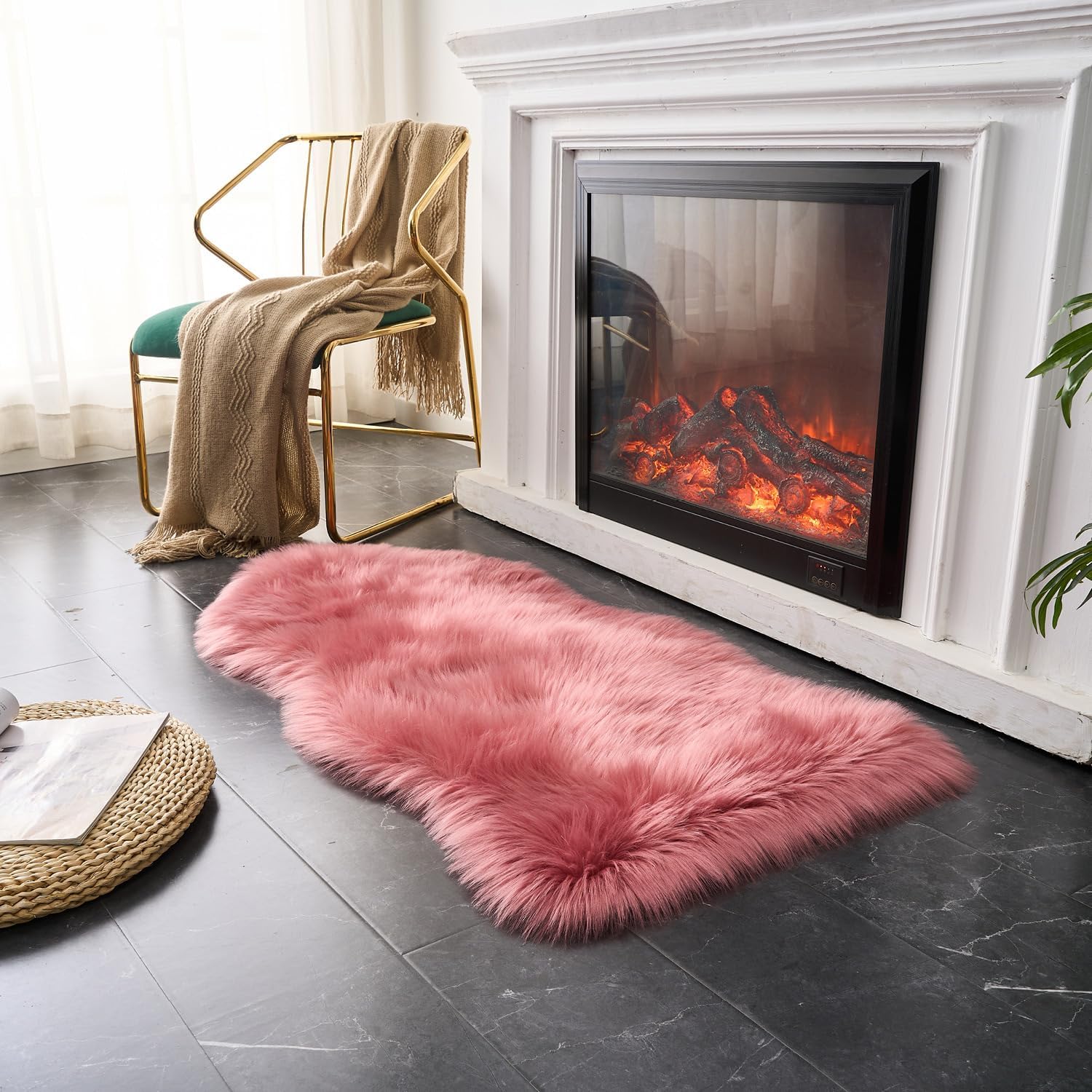 EasyJoy Ultra Soft Fluffy Shaggy Area Rug Faux Fur Rug Chair Cover Seat Pad Fuzzy Area Rug for Bedroom Floor Sofa Living Room (2 x 6 ft Sheepskin