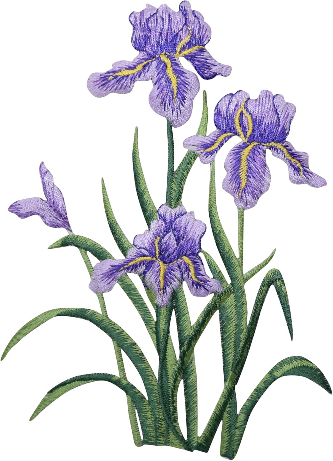 Purple Iris Flower Iron On Patch, Large Embroidered Floral Applique for Jackets, Denim, Backpacks & Crafts, 6 inch Tall x 4.62 inch Wide