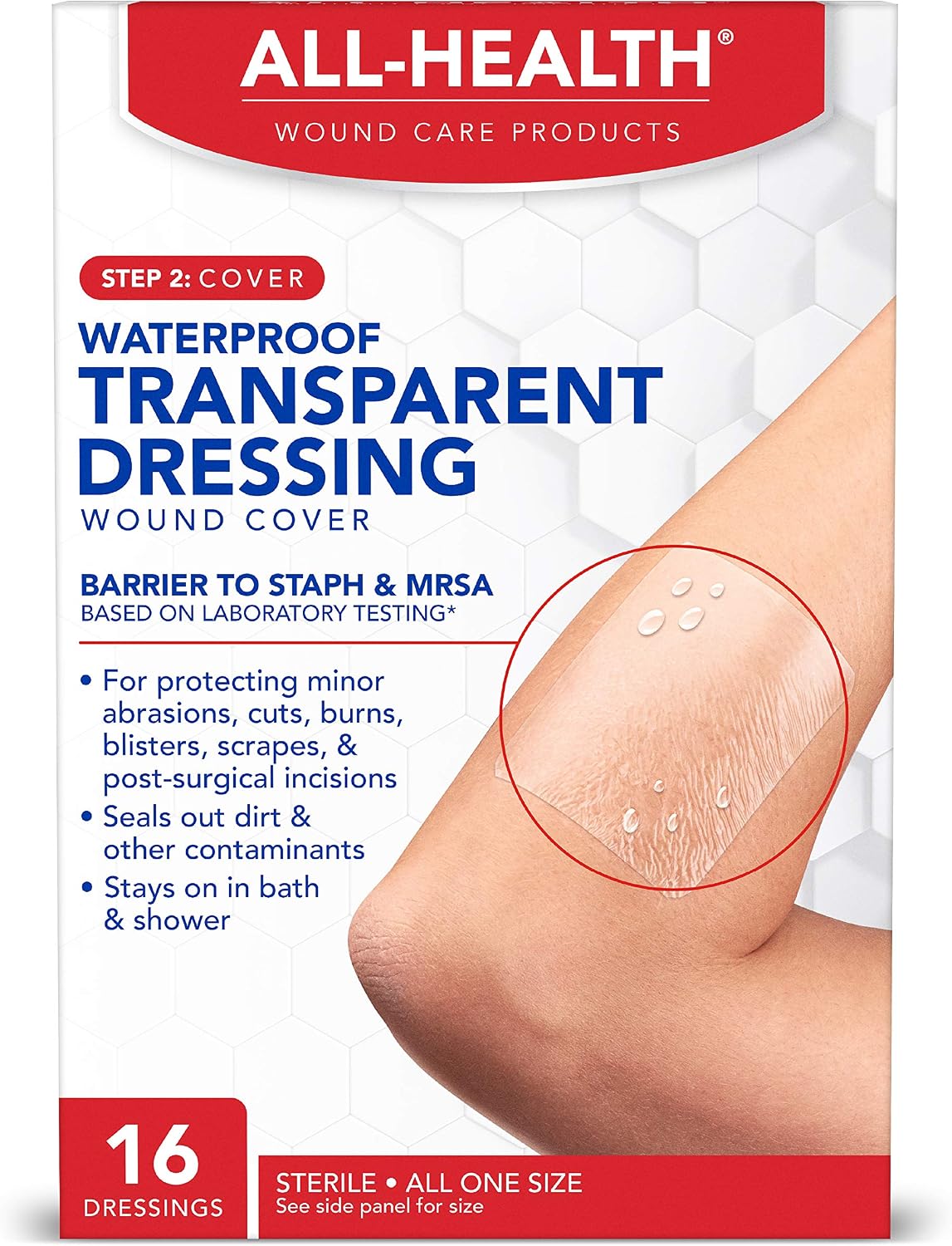 All Health Clear Waterproof Transparent Wound Dressing, 2.36"x2.75", 16ct | Ideal for Use Post Surgery. For Wound Covering, Tattoo Aftercare