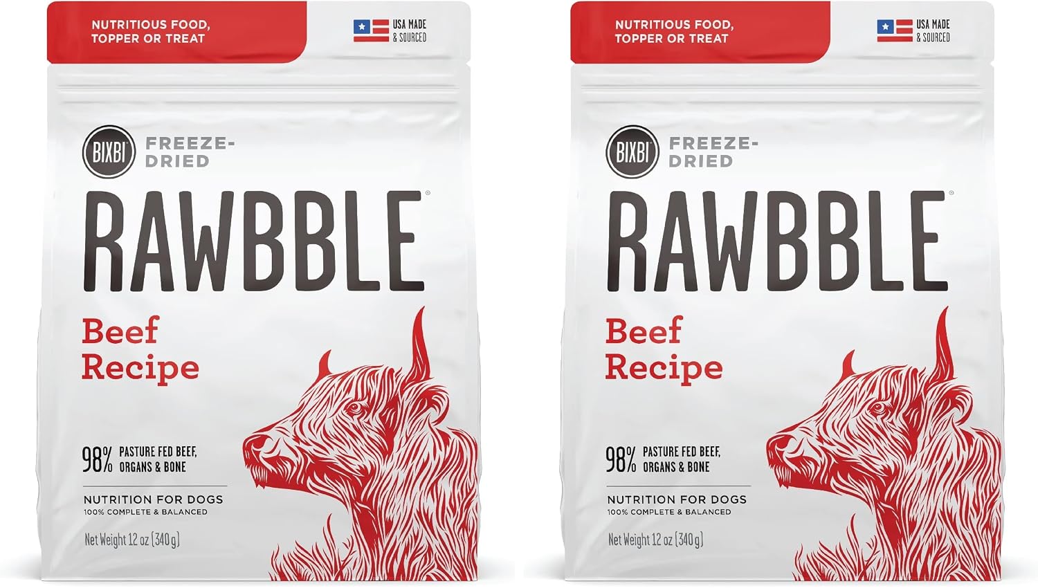 BIXBI Liberty Freeze-Dried Dog Food Topper & Treats, Beef – 98% Meat & Organs, No Refrigeration – USA Made, 26 oz