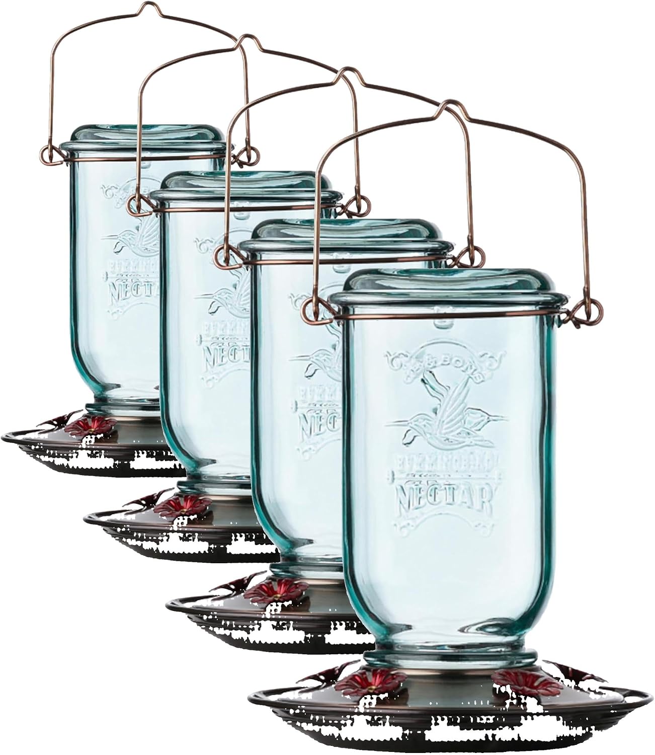 More Birds Mason Jar Hummingbird Feeder, Glass Hummingbird Feeders for Outdoors, 5 Feeding Stations, 25 Ounces