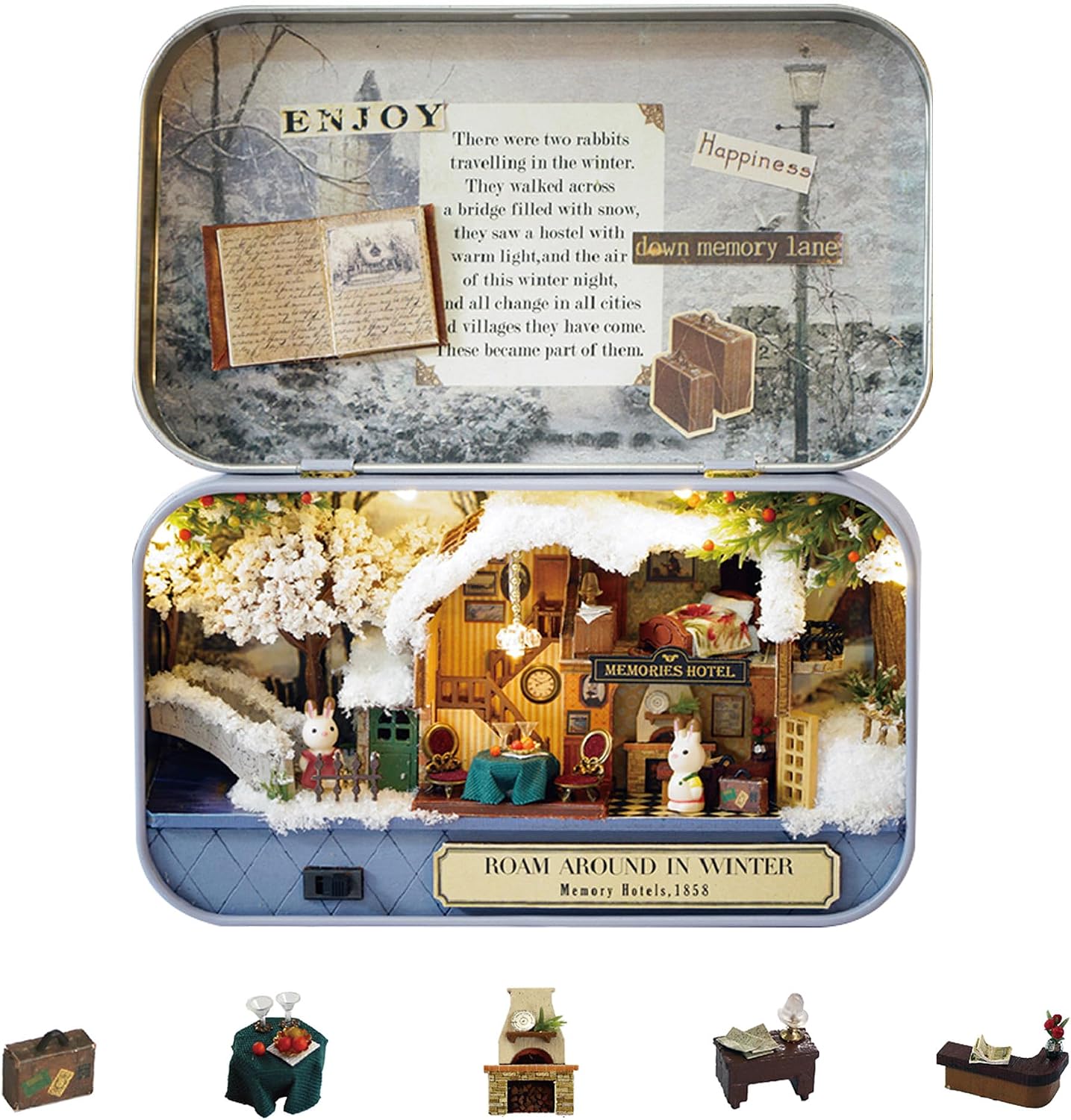 Flever Dollhouse Miniature DIY House Kit Creative Room with Furniture and Cover for Romantic Valentine's Gift(Happy Corner)