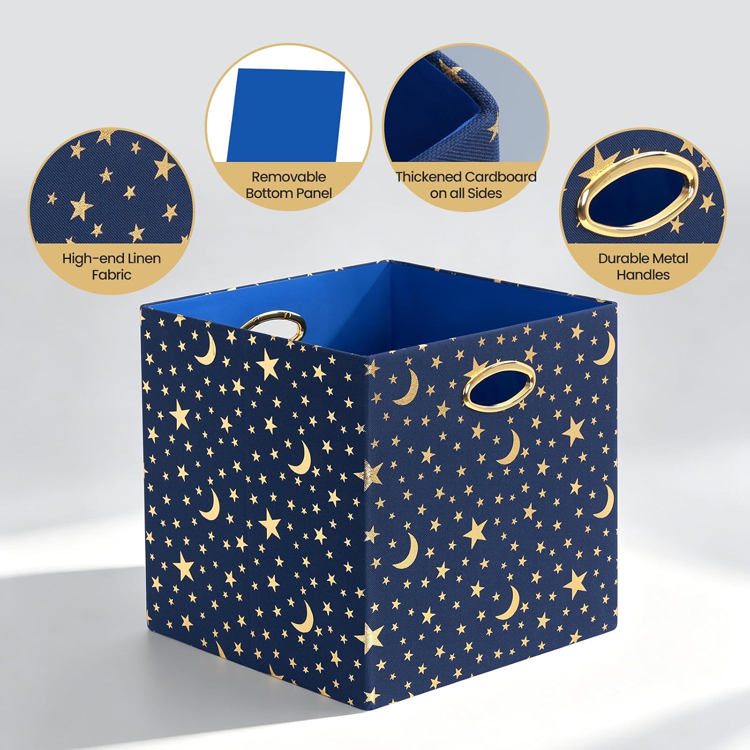 Posprica Storage Bins, Storage Cubes,13×13 Fabric Drawers Organizer Basket Boxes Containers (13×13×13/4pcs, Cream/gold geometry Pattern)